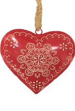 Hand Painted Metal Alsace Heart - Red - 6"x5.25"x1.5"
