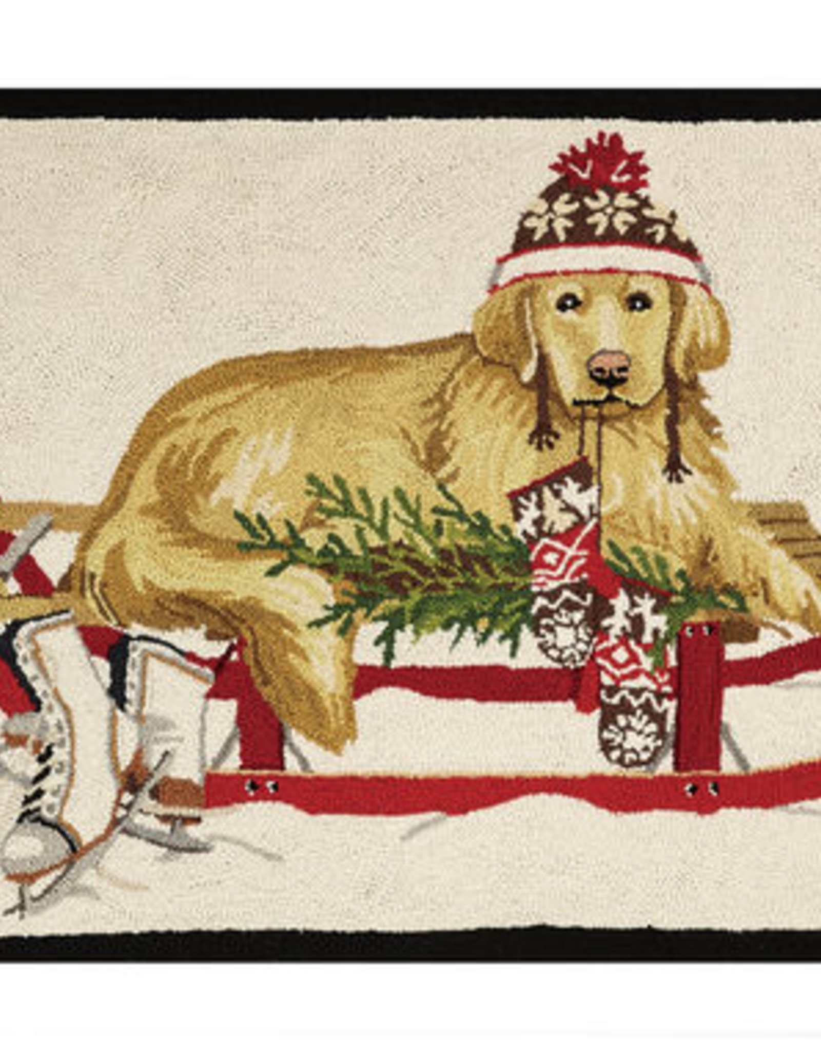 Winter Wonder Lane Golden Holiday Green, Red & Yellow Golden Retriever  Cushioned Doormat