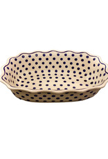 Scalloped Casserole / Dish: White w/ Blue Dots