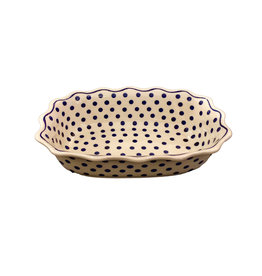 Scalloped Casserole / Dish: White w/ Blue Dots