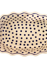 Scalloped Casserole / Dish: White w/ Blue Dots