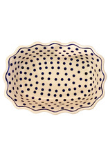 Scalloped Casserole / Dish: White w/ Blue Dots