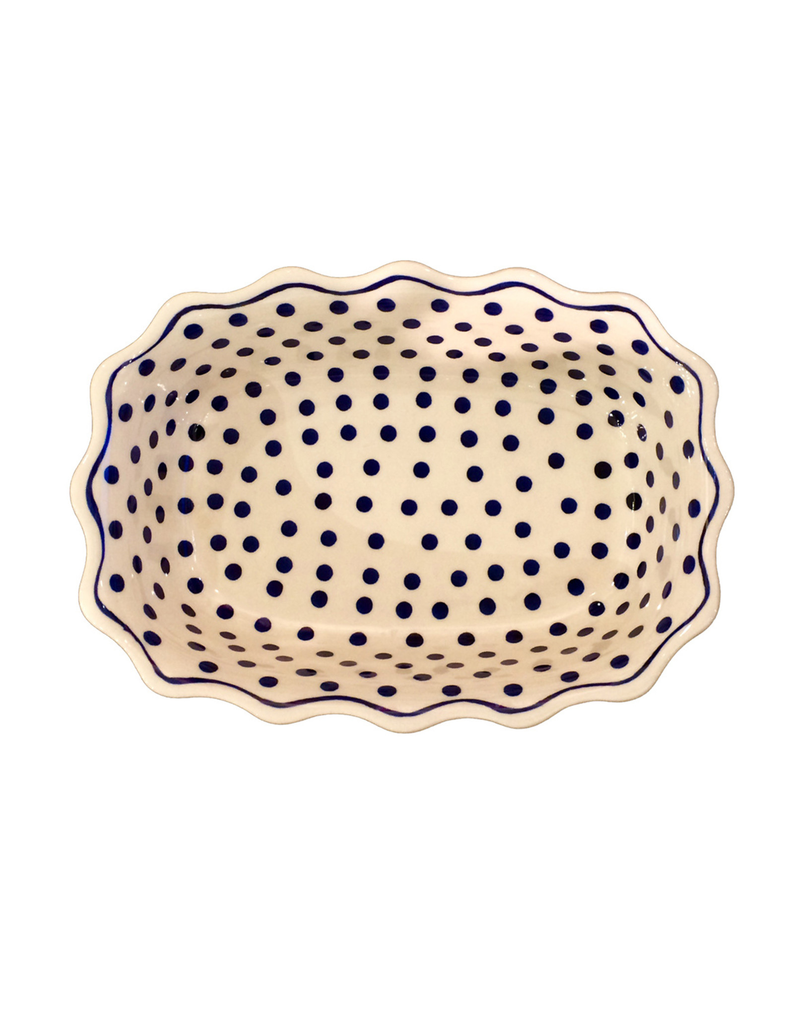 Scalloped Casserole / Dish: White w/ Blue Dots