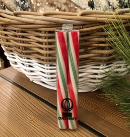 Candle - Holiday Stripes Green Ribbons - 8 Inch