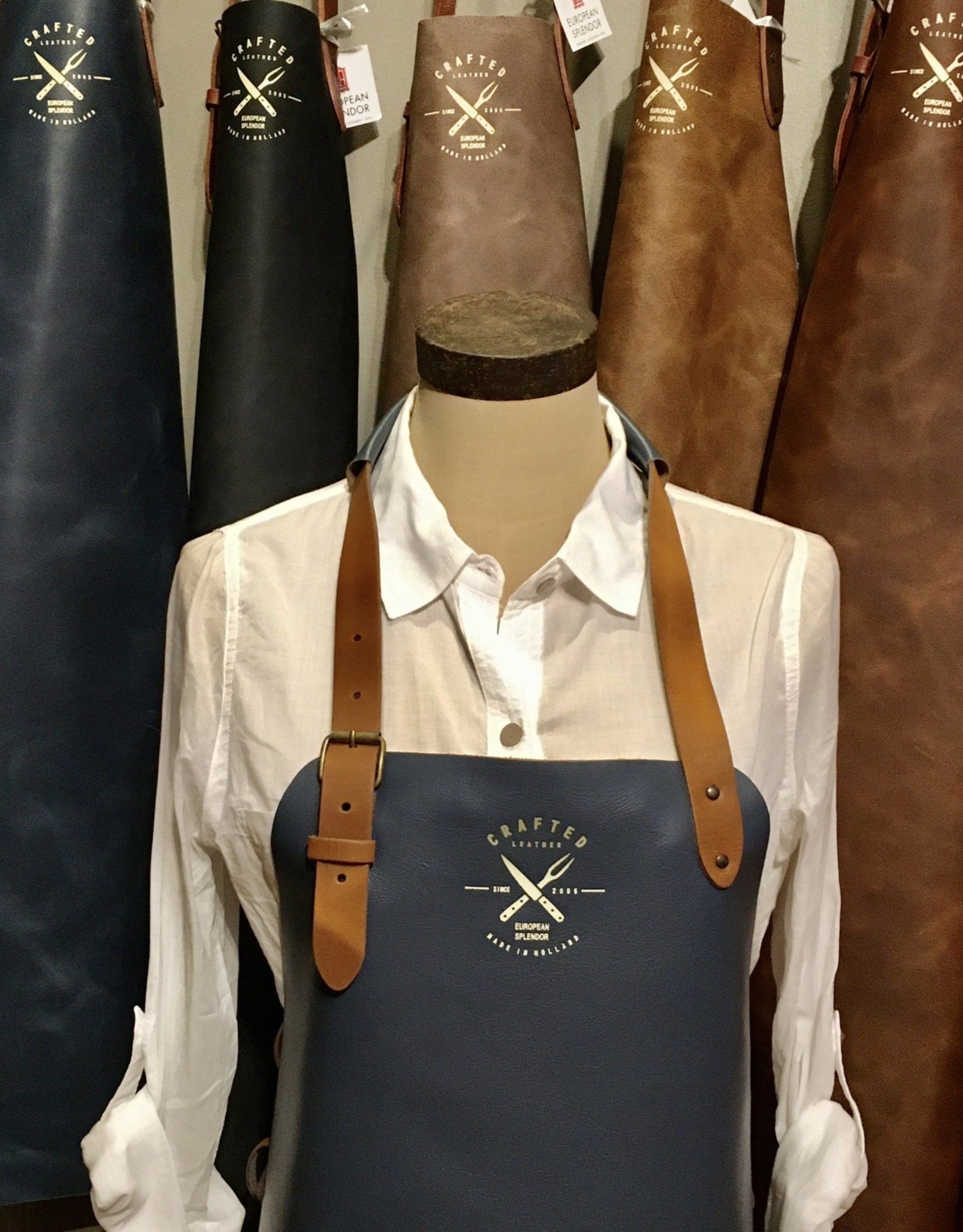 Vintage leather apron (classic) -  Light Blue
