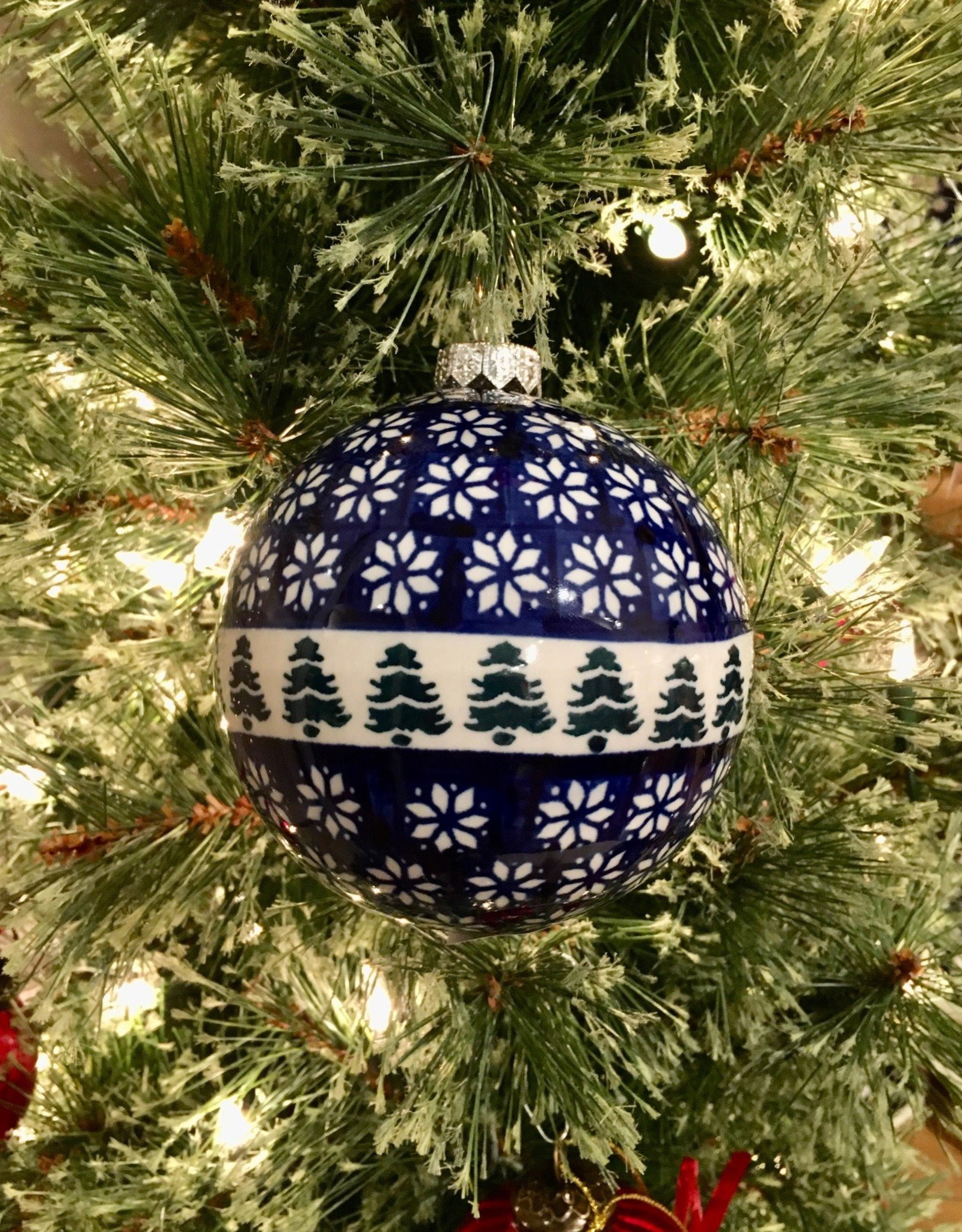 Festive Polish Pottery Christmas Ball Ornament - Green Trees (D914 ...