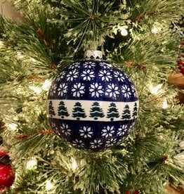 Festive Polish Pottery Peacock Christmas Ball Ornament - (D56