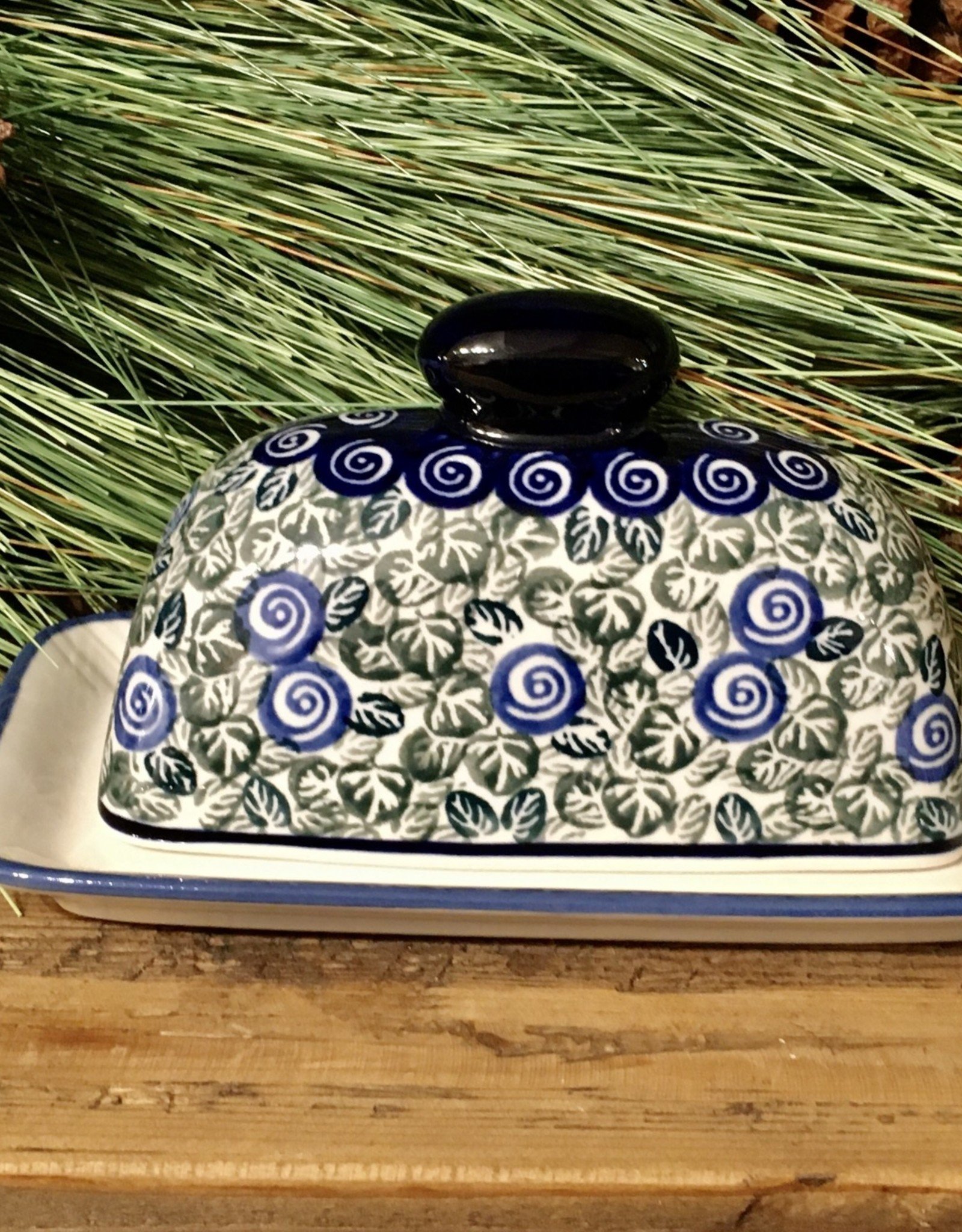 Butter dish (Maselnica) Green w/Blueberries  (A1073) - Single Stick