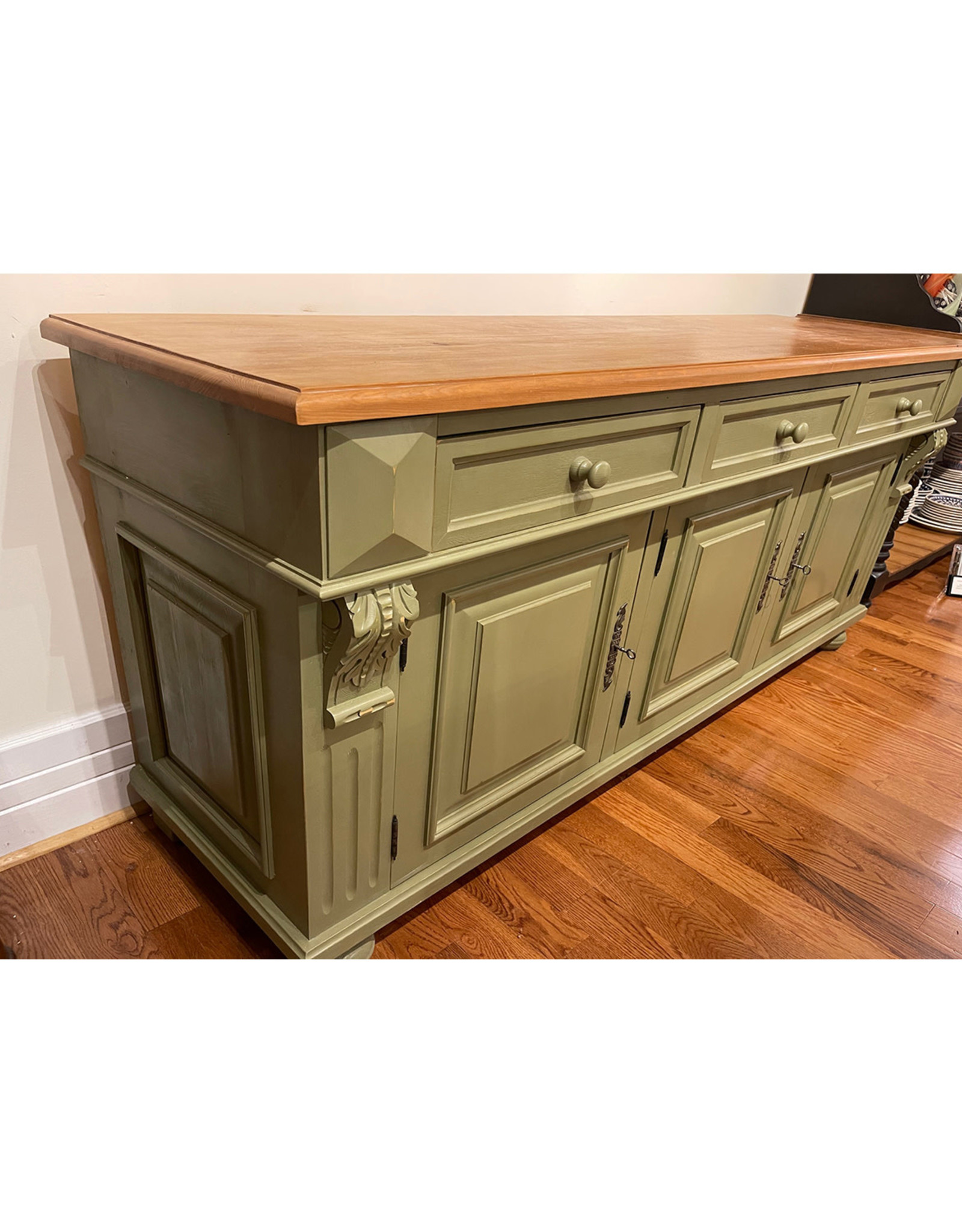 distressed sideboards and buffets on Beautiful Solid Wood 3 Door Buffet Distressed Sage Green Natural Top European Splendor