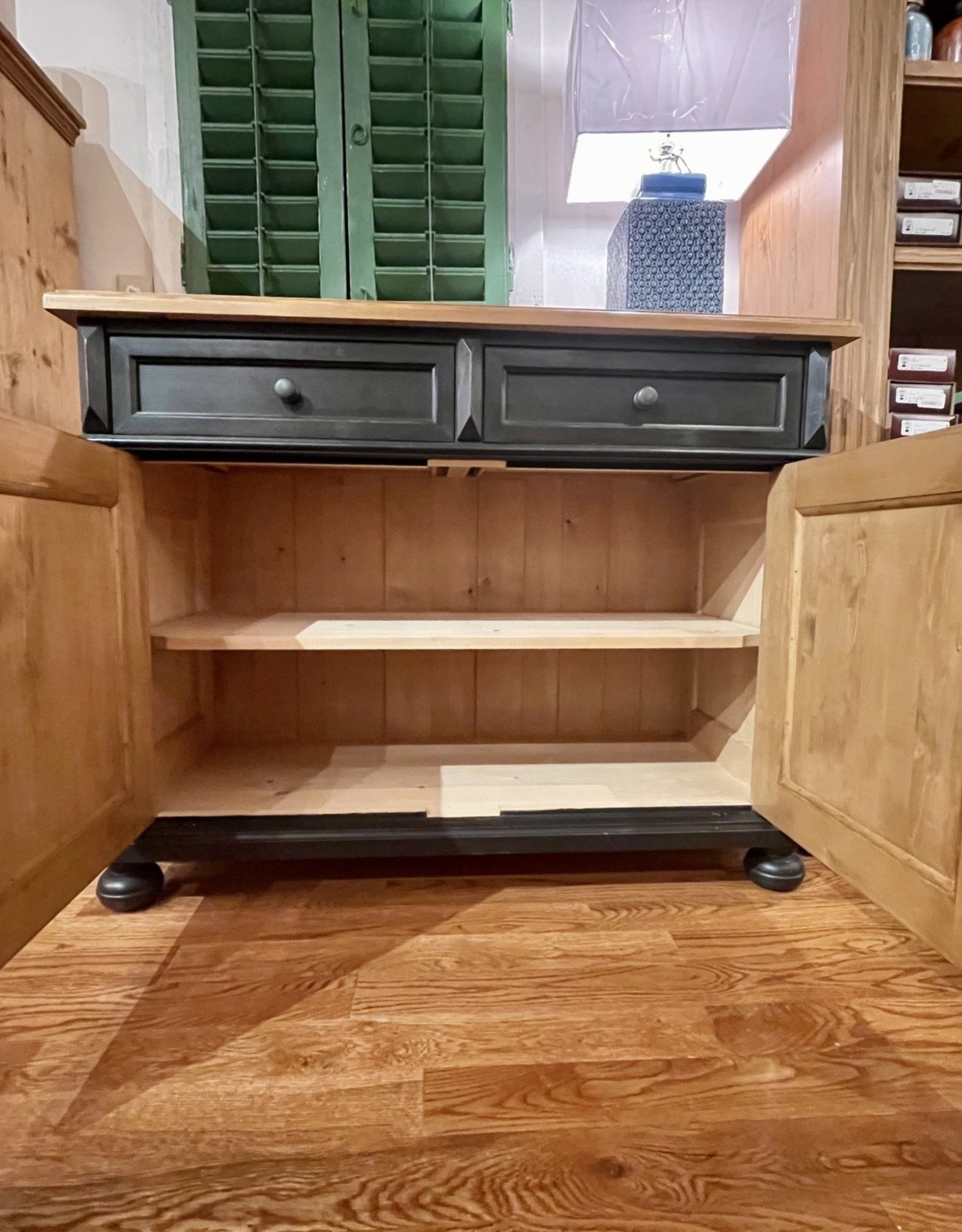 2 Door Buffet,  45"x20.5"x35.5" Distress' Black / Waxed top