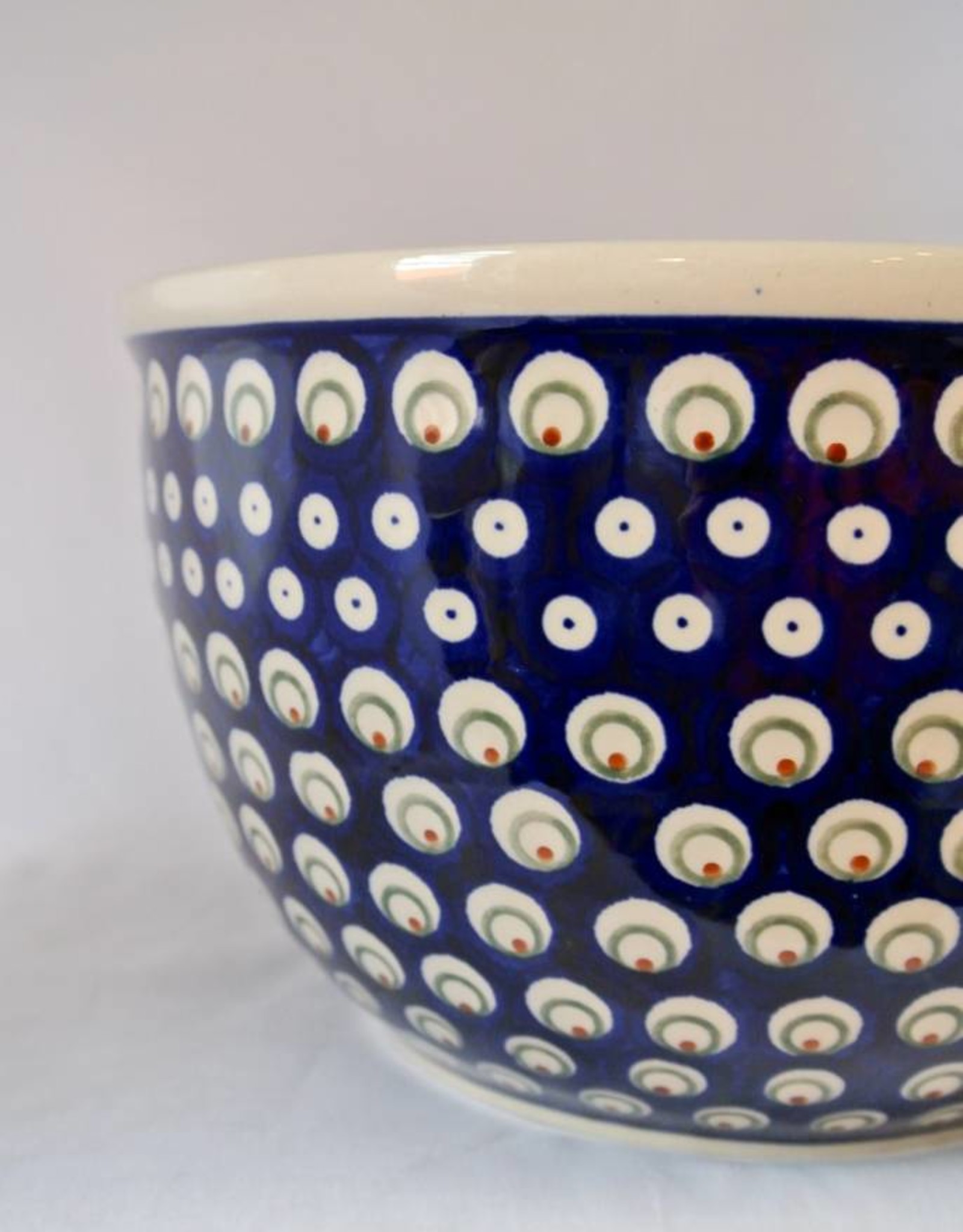 Polish Pottery Large Serving Bowl - Blue/Green/Dots