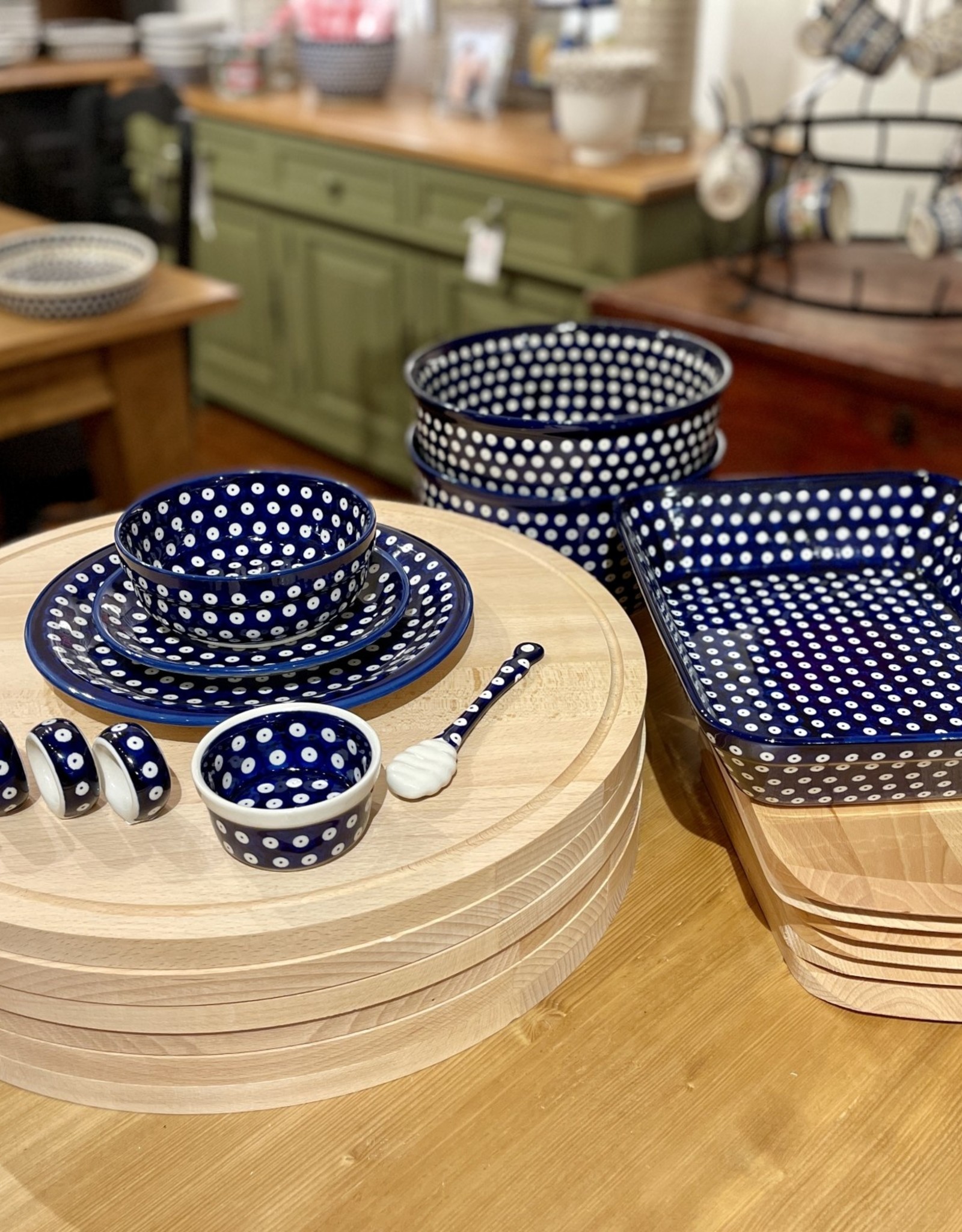 Dinner Plate - Blue w/White Dots (Blue Rim)