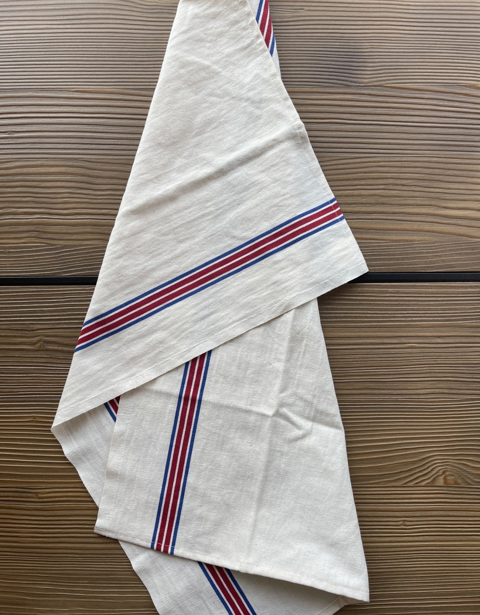 Charvet Editions French Linen White Dish Towel. Checkered Blue