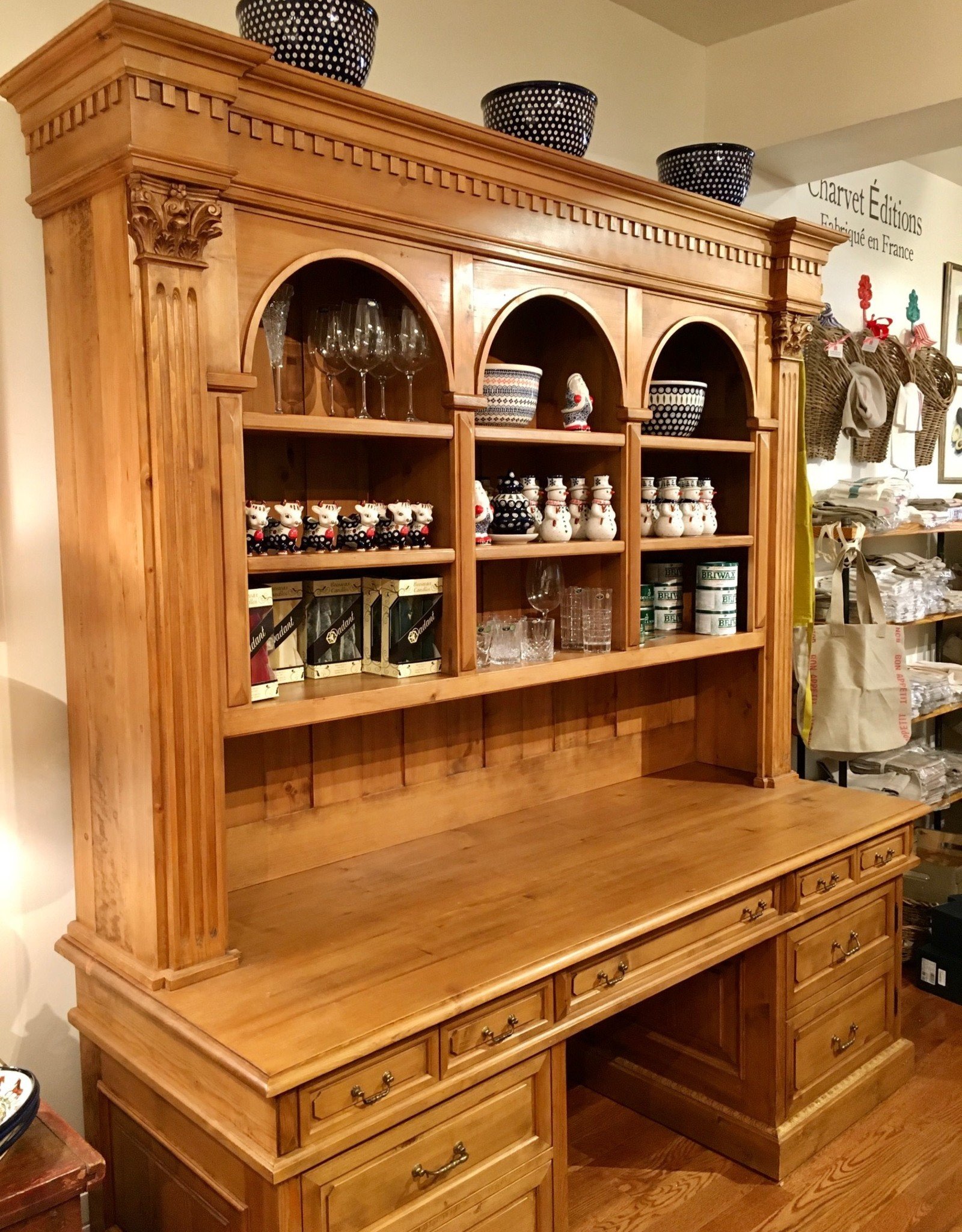 Desk / Bookcase. 93" x 87" x 30" Distress' Natural