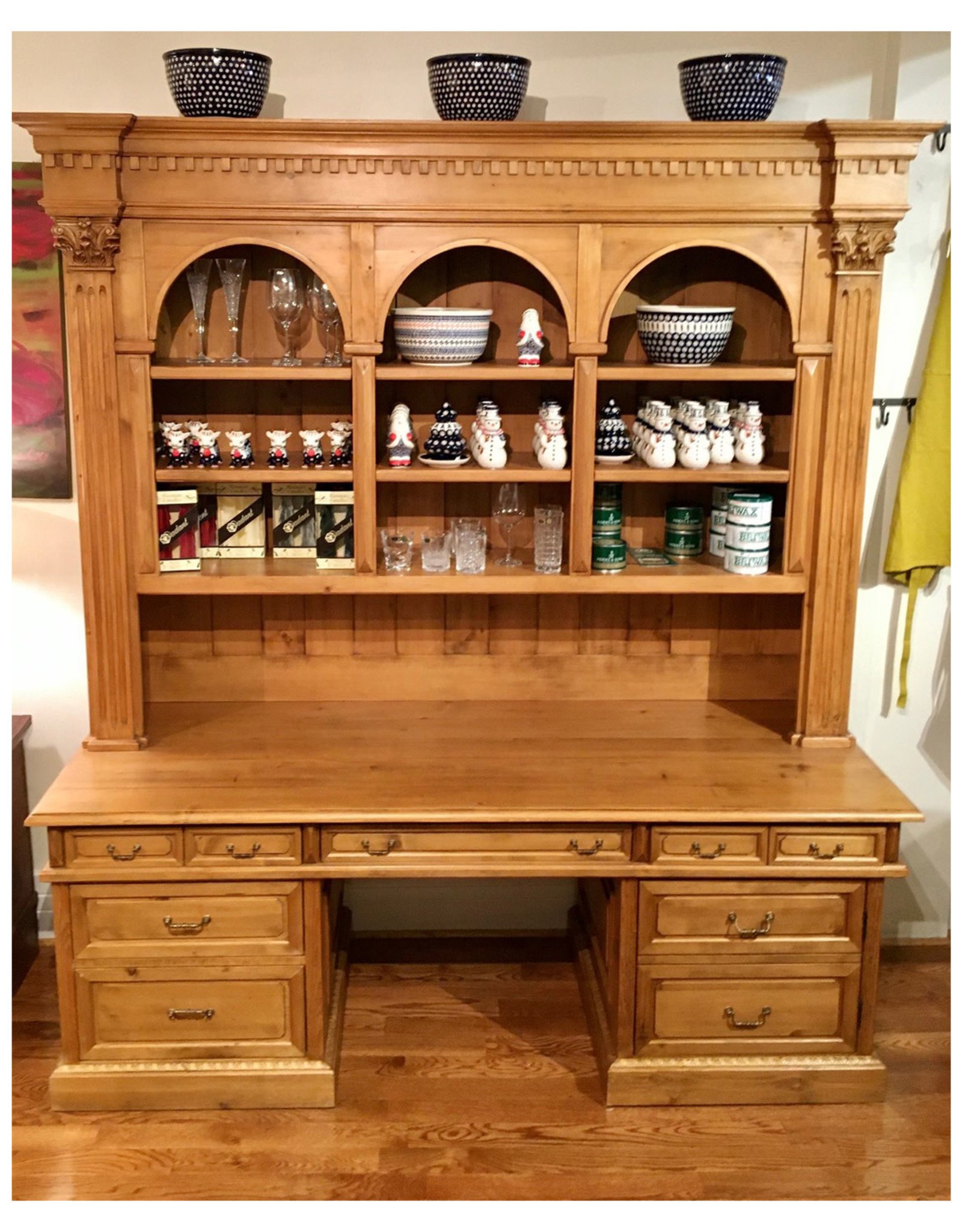 Desk / Bookcase. 93" x 87" x 30" Distress' Natural