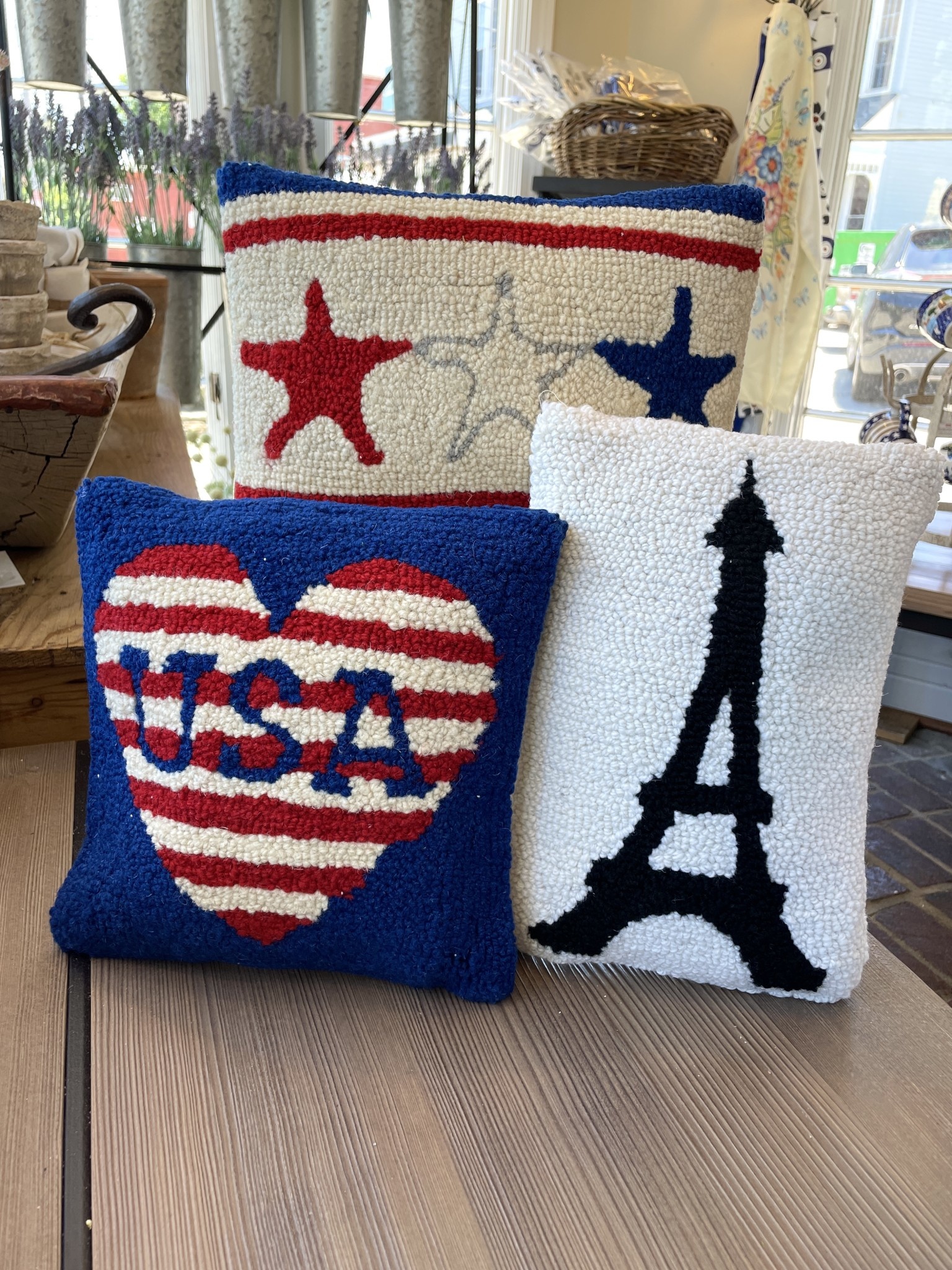 Patriotic USA LOVE Hook Pillow - 12 x 12. PERFECT FOR YOUR HOME!