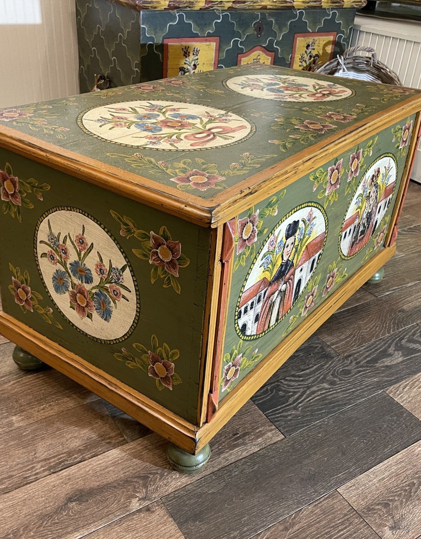 Hand-Painted Green Trunk With Bohemian Queen & Florals