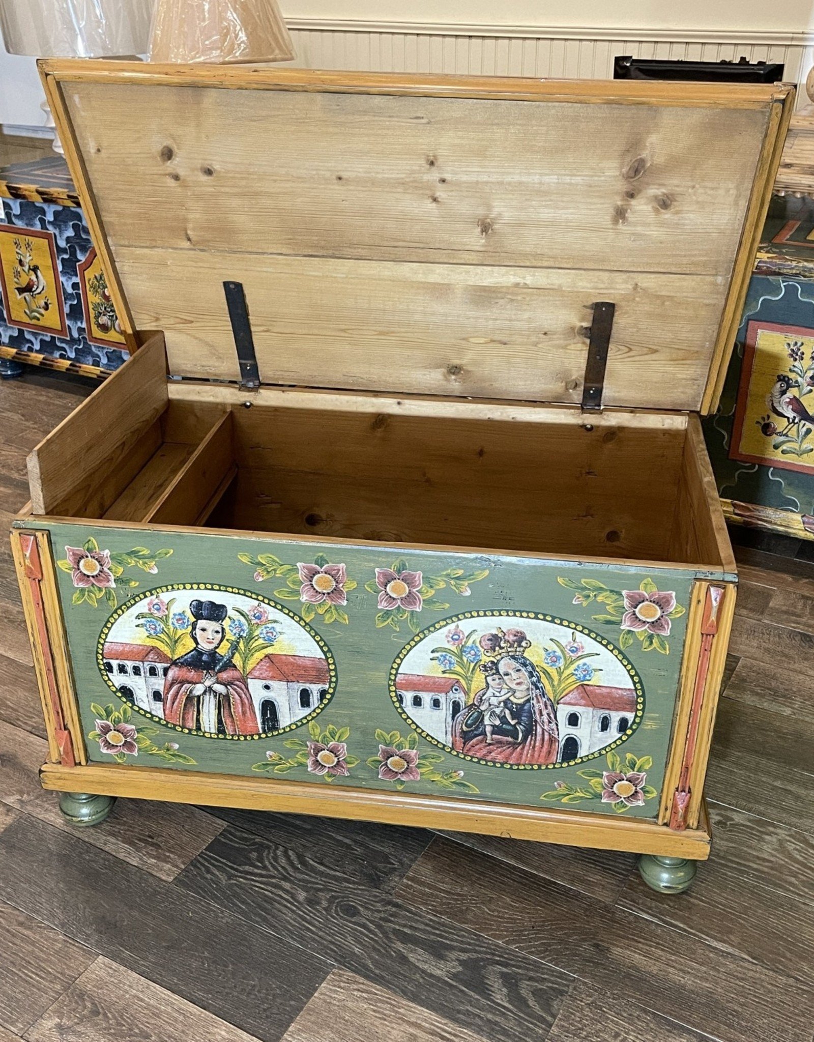 Hand-Painted Green Trunk With Bohemian Queen & Florals