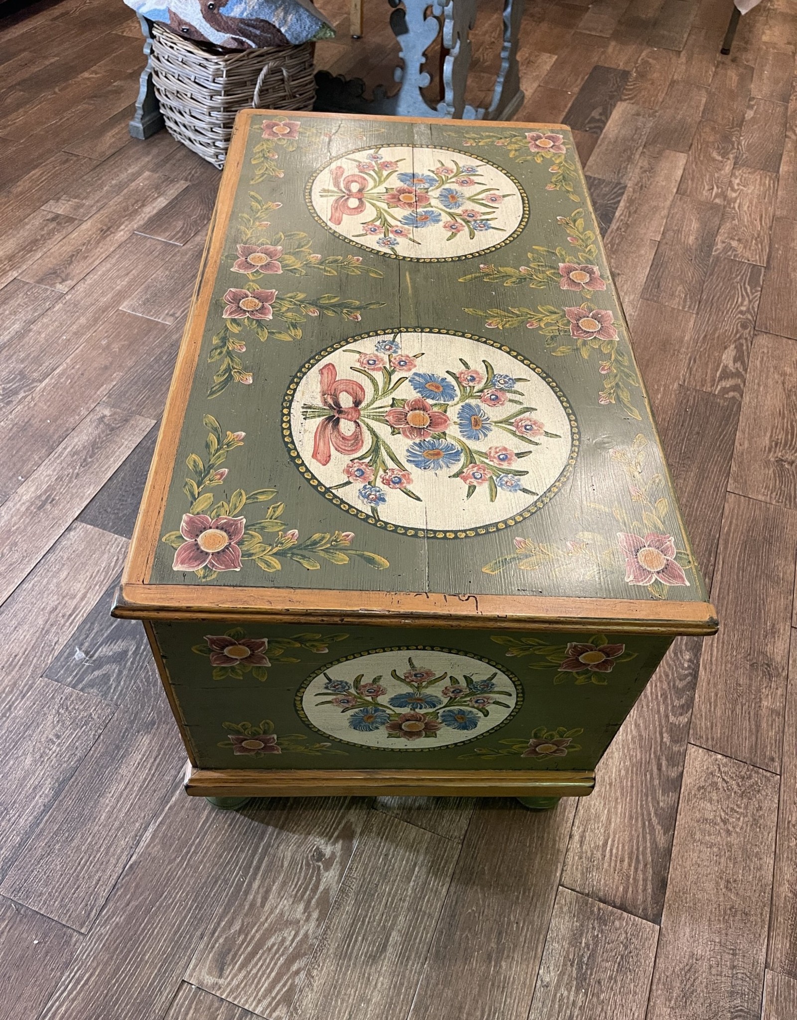 Hand-Painted Green Trunk With Bohemian Queen & Florals