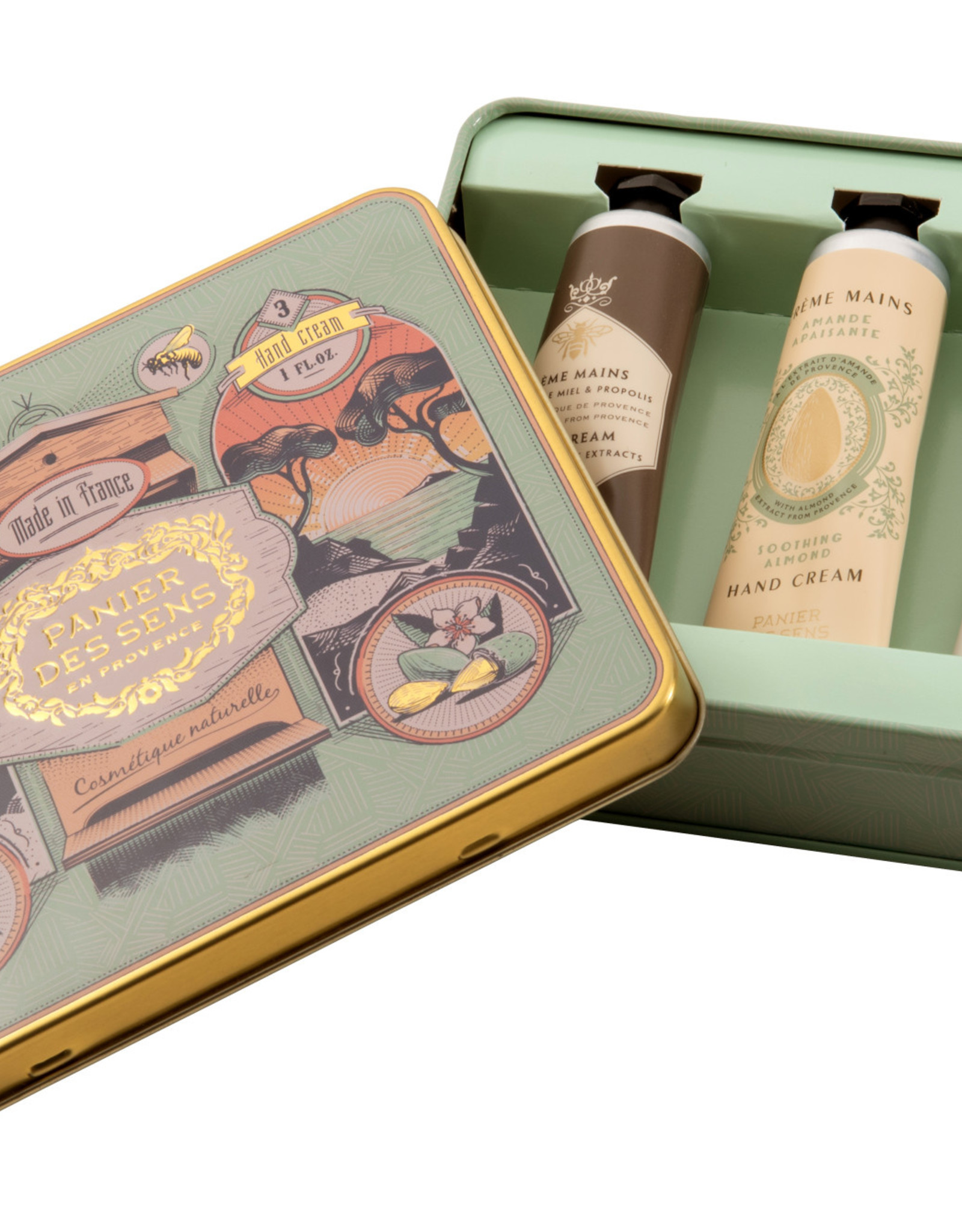 Panier Des Sens Timeless Hands Tin Gift Set - Honey, Almond & Grape Hand Creams.  Panier Des Sens