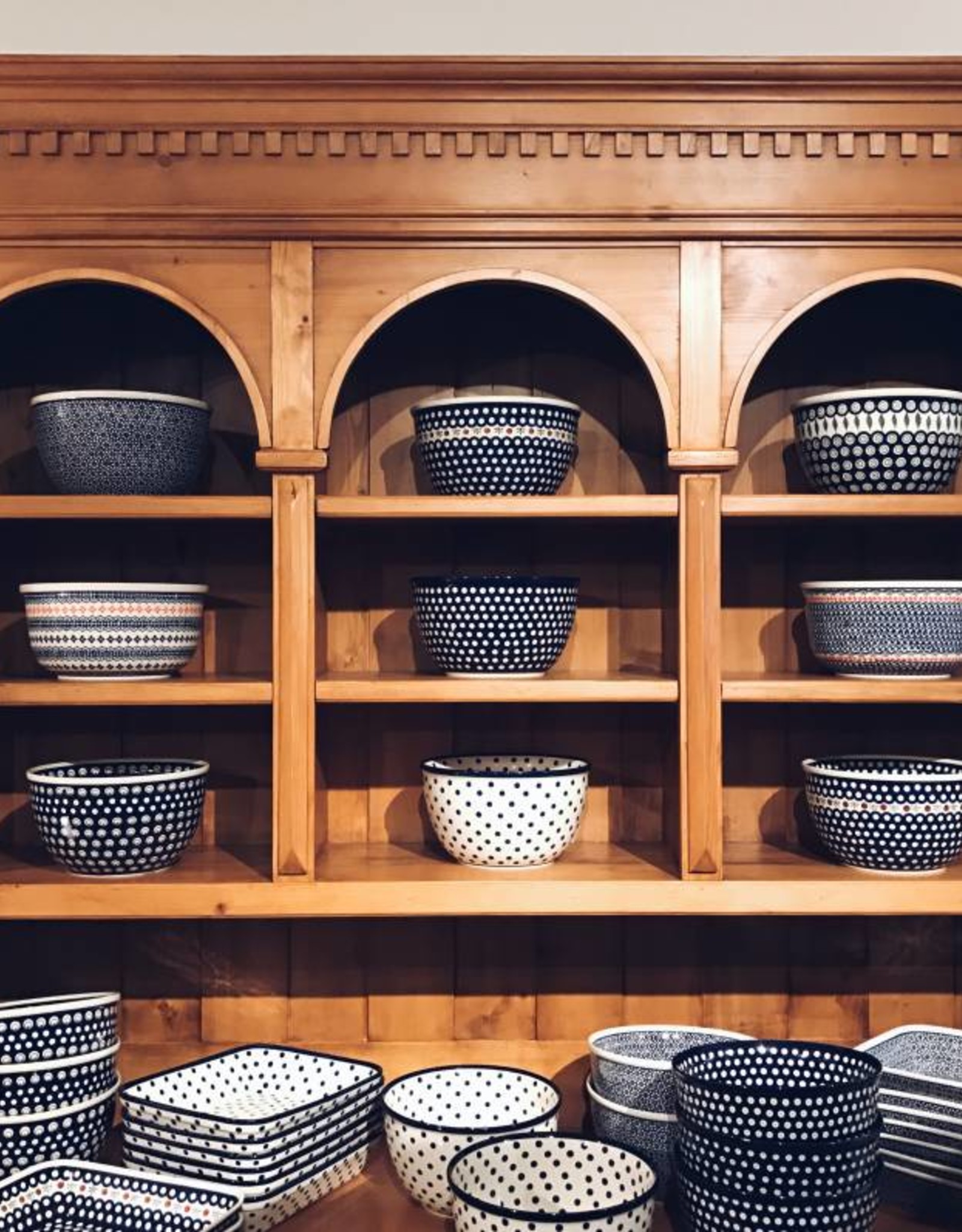 Large Serving Bowl (2) - White dots (Blue Rim)