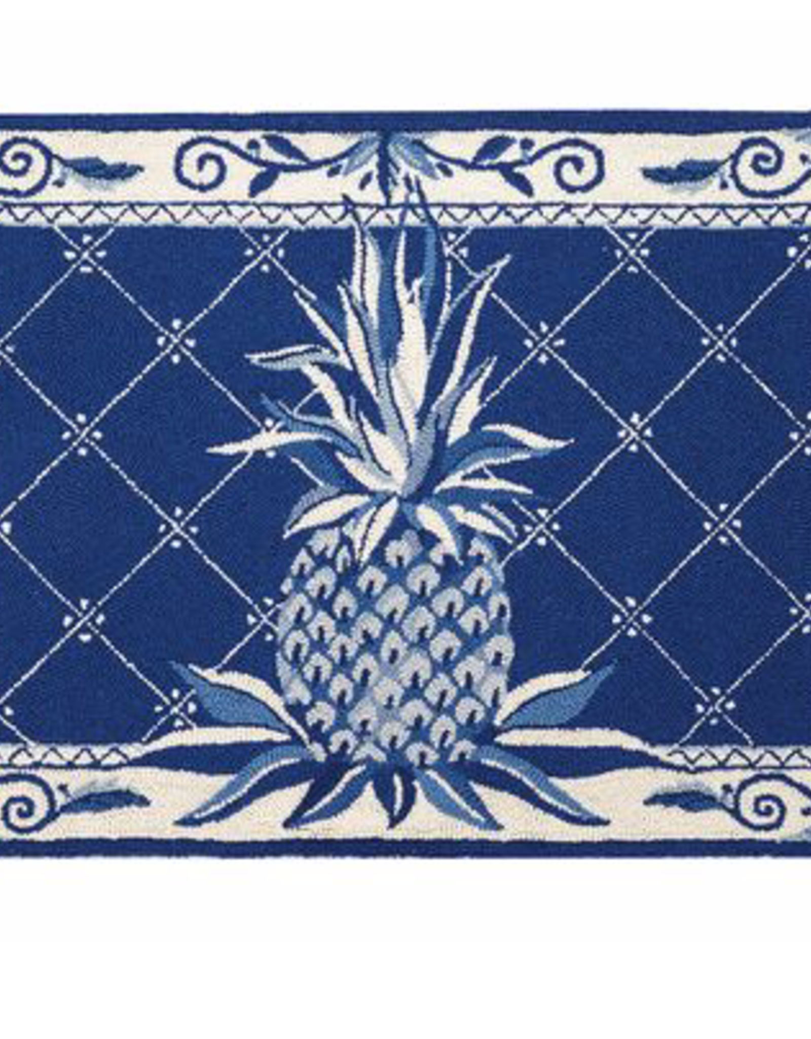 Blue Pineapple Hook Rug 27X40"