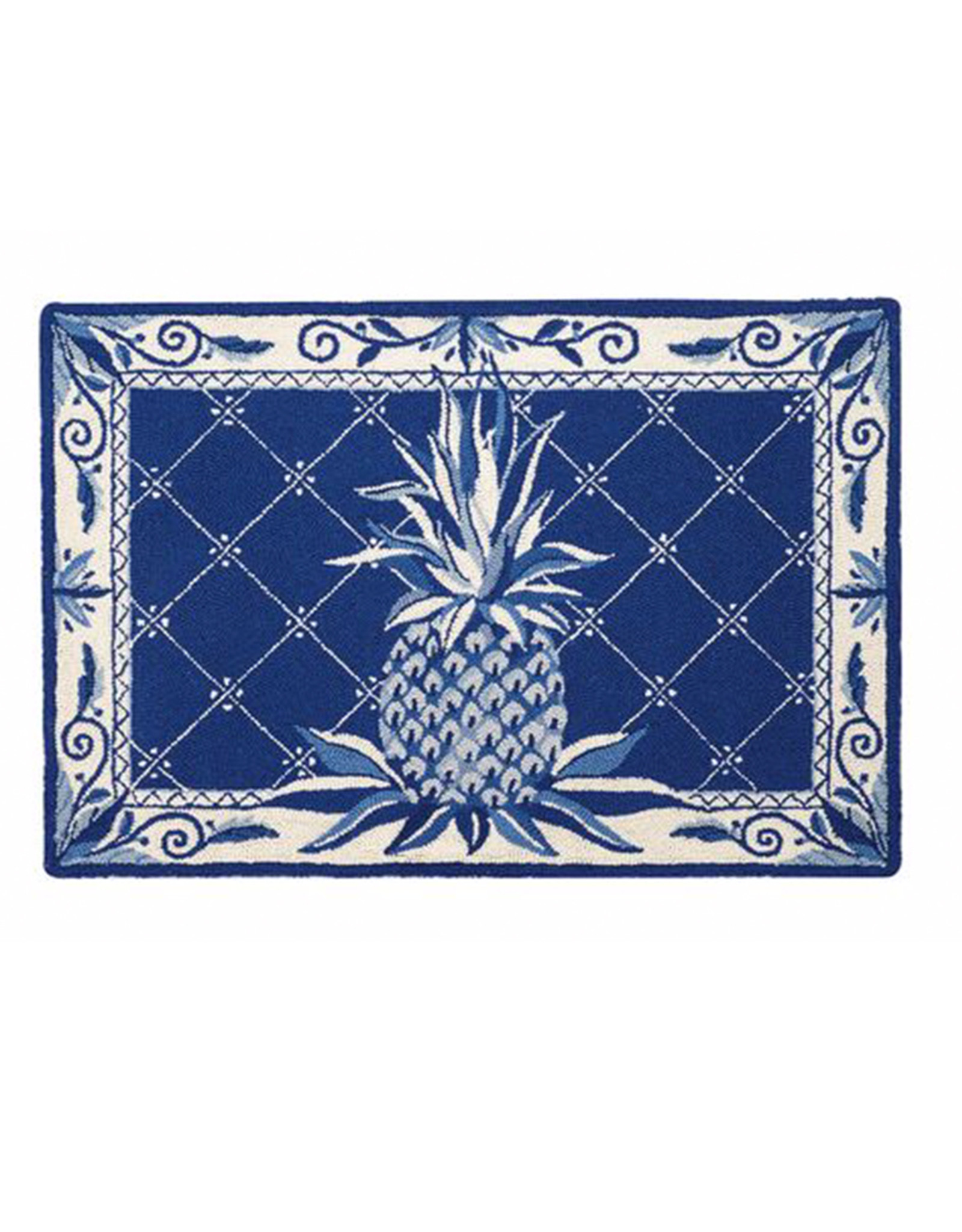 Blue Pineapple Hook Rug 27X40"