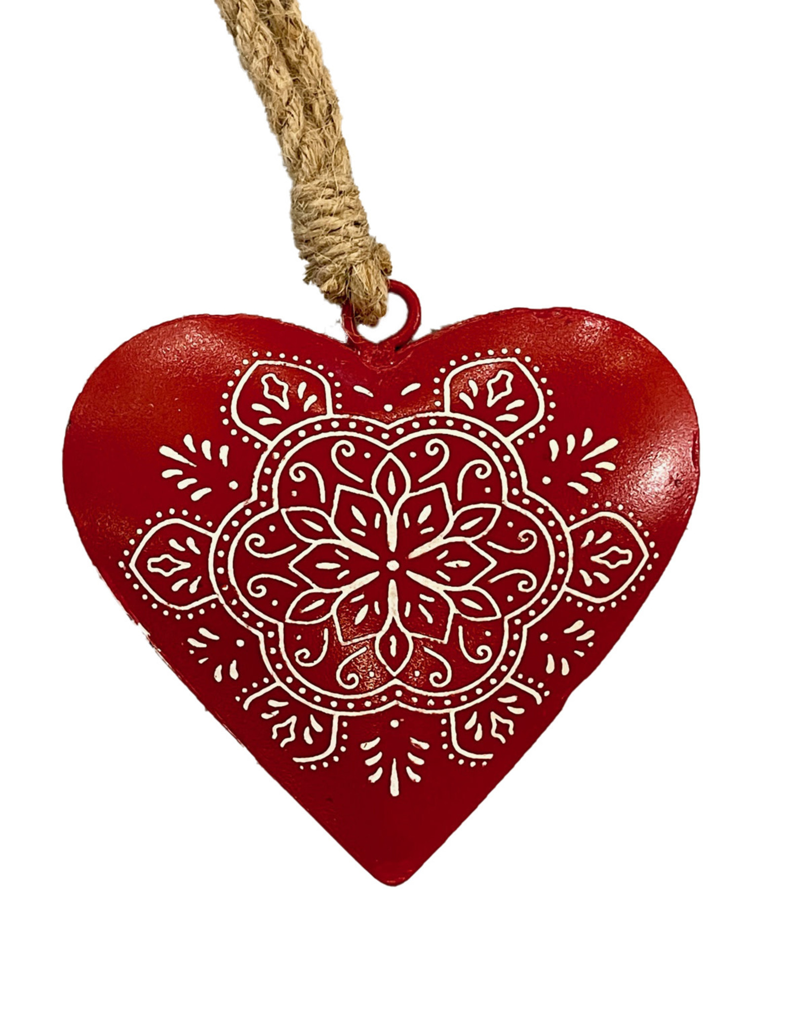 Hand-Painted Metal Alsace Heart Ornament Red - 4"x4"x1"