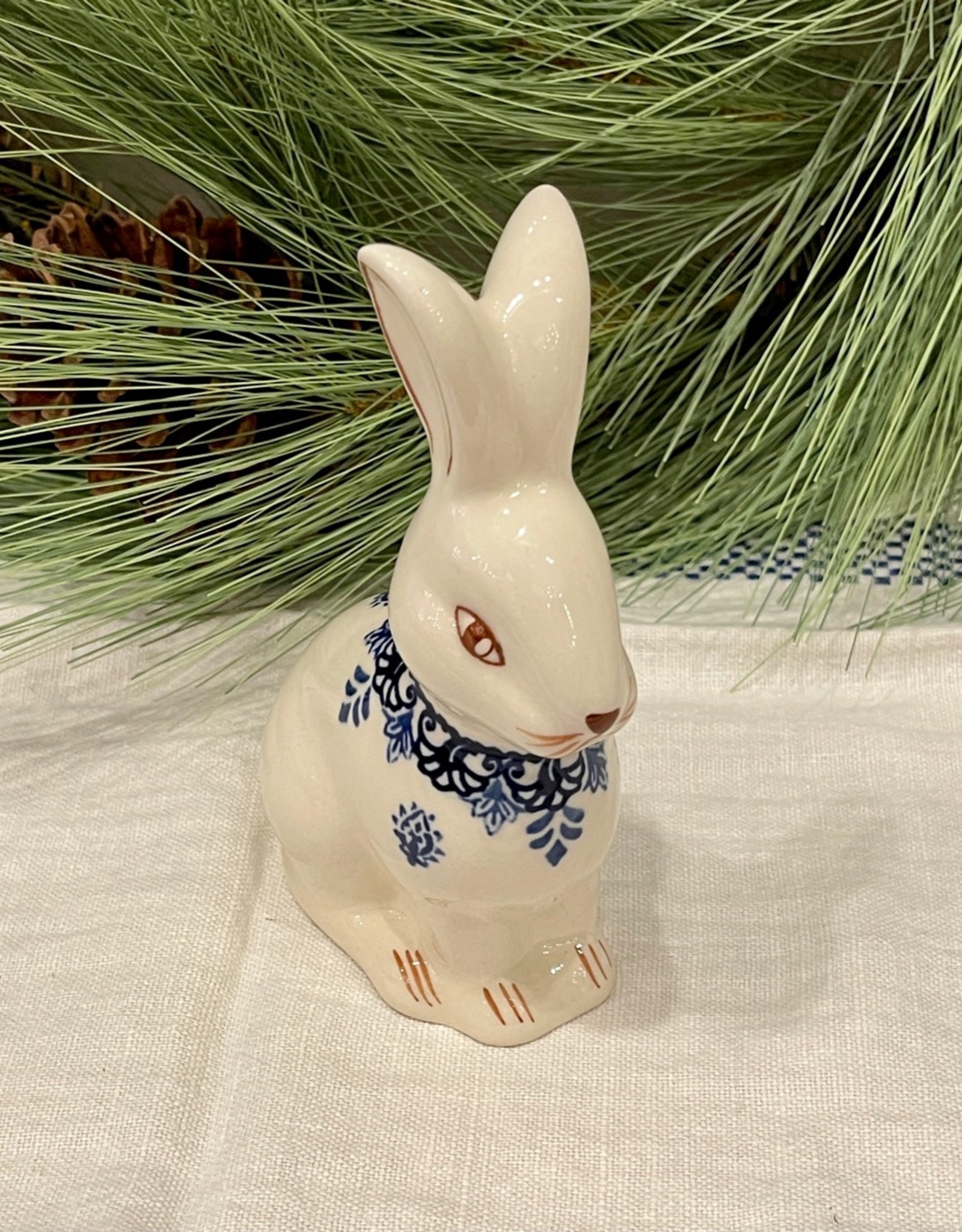 Polish Pottery Bunny Rabbit - Blue Garden