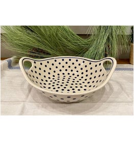 Bowl w/Handles - White w/Blue Dots