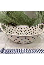 Bowl w/Handles - White w/Blue Dots