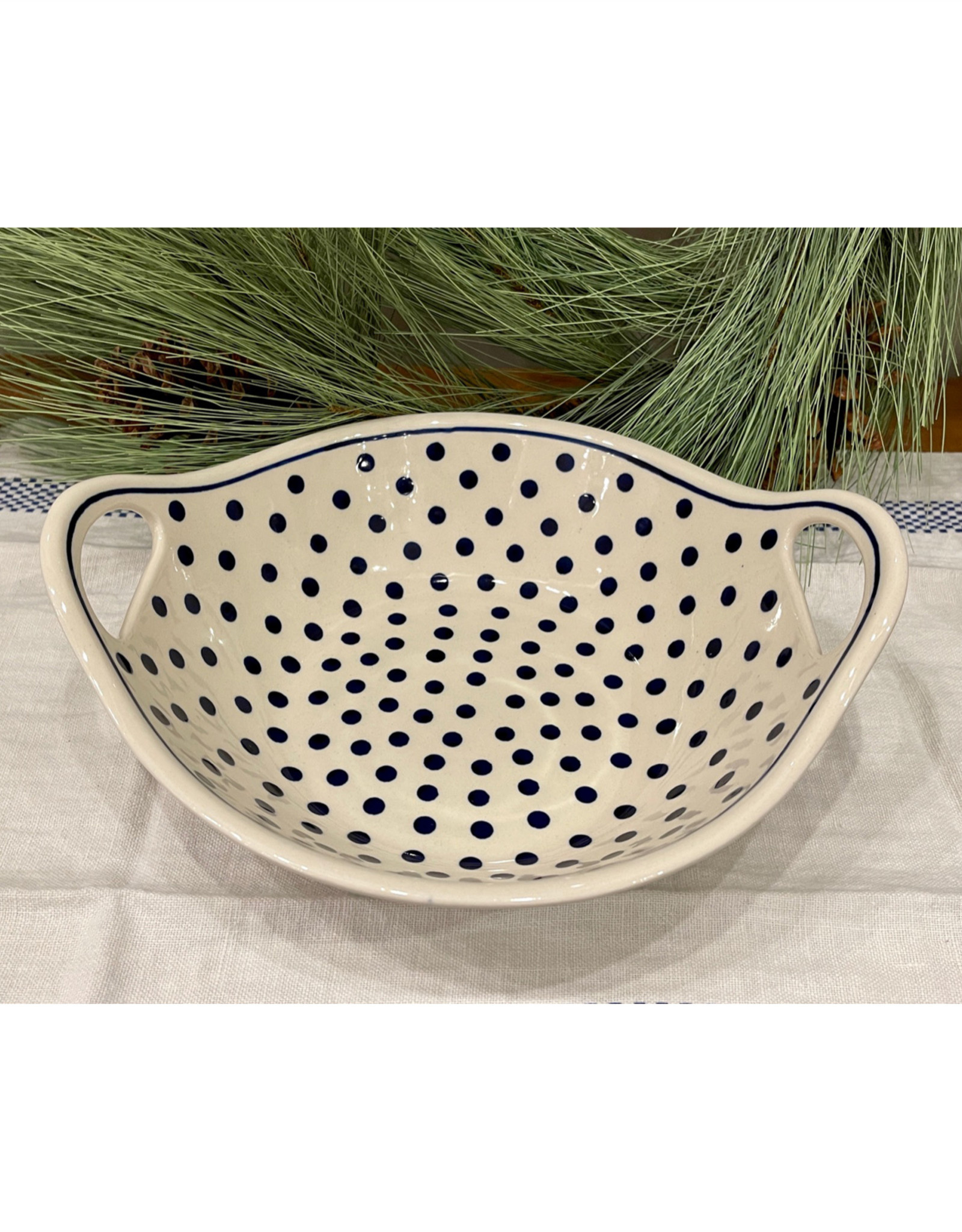 Bowl w/Handles - White w/Blue Dots