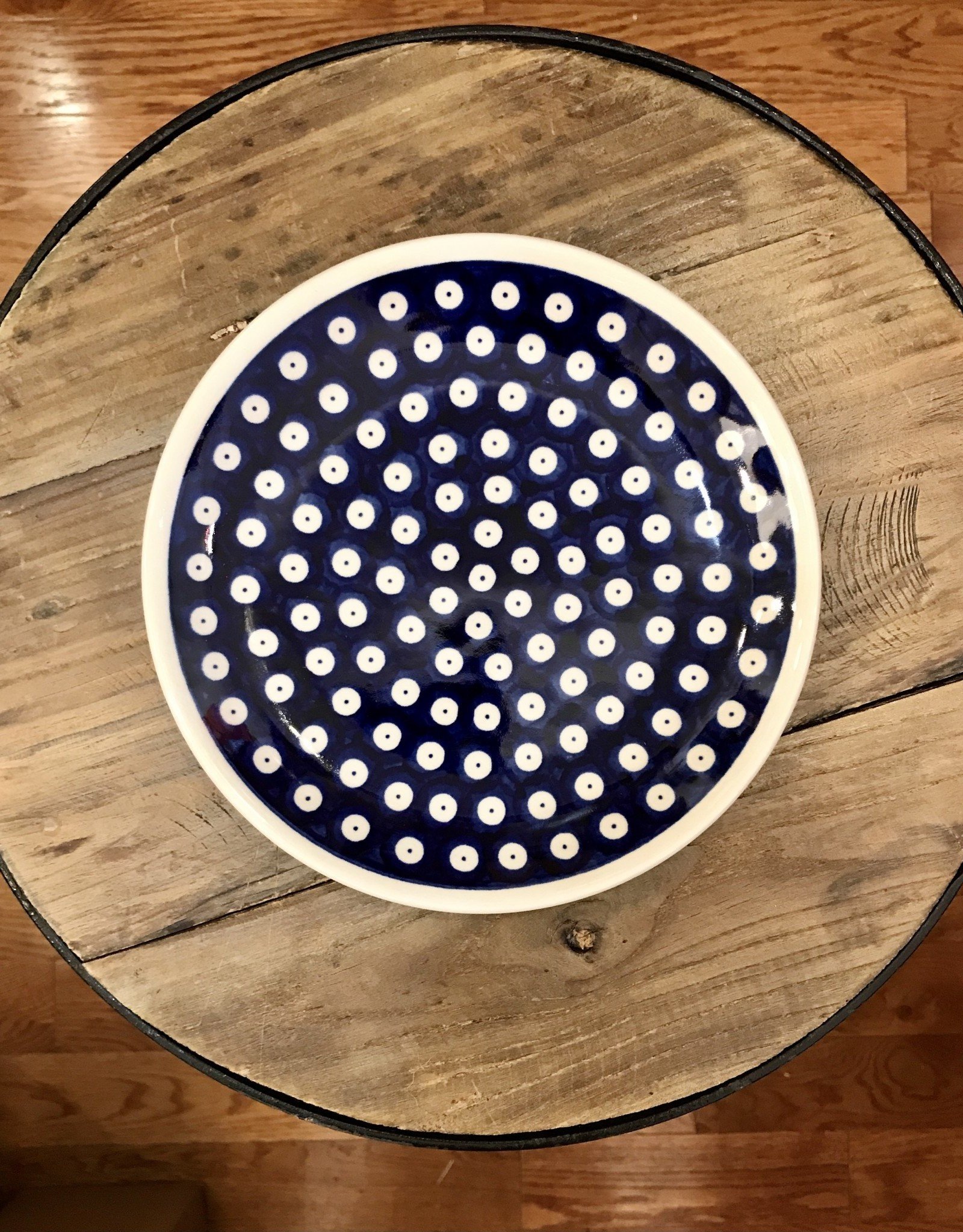 Salad Plate - Blue w/White Dots (White Rim)