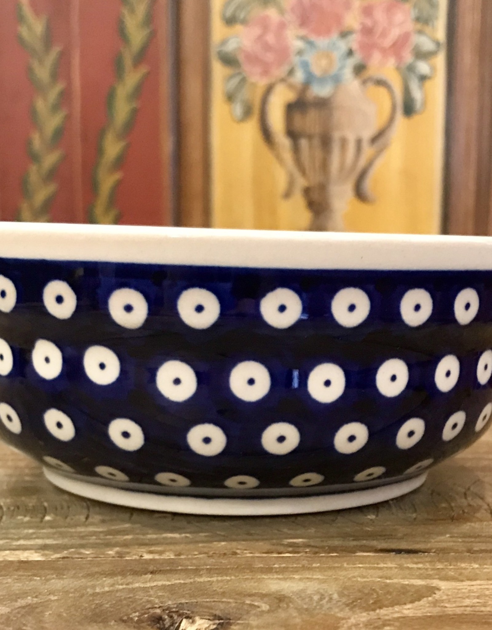 Soup/Salad/Cereal Bowl - Blue w/White Dots (White Rim) (D42)