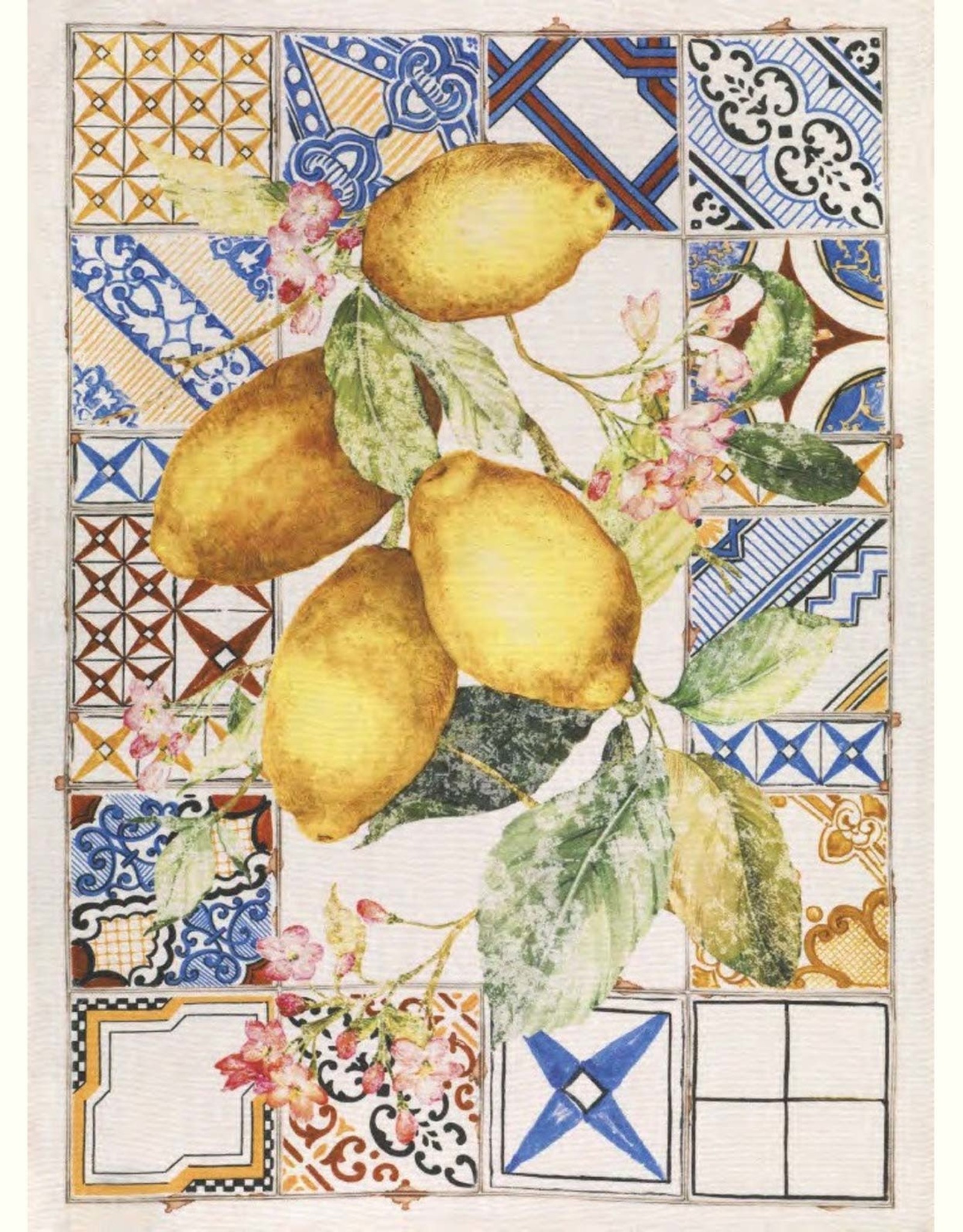 Italian Linen - Azulejos - Limone Azul Kitchen Towel 20" x 28"