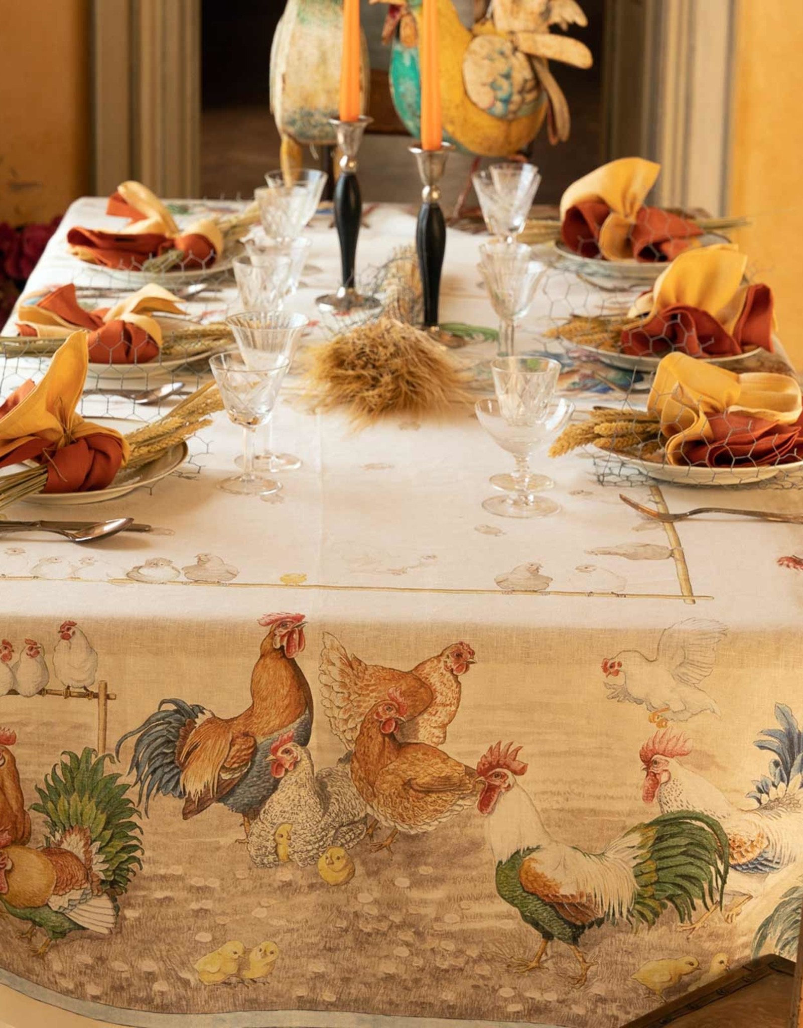 Italian Linen - Roosters Cream Tablecloth 67 x 106