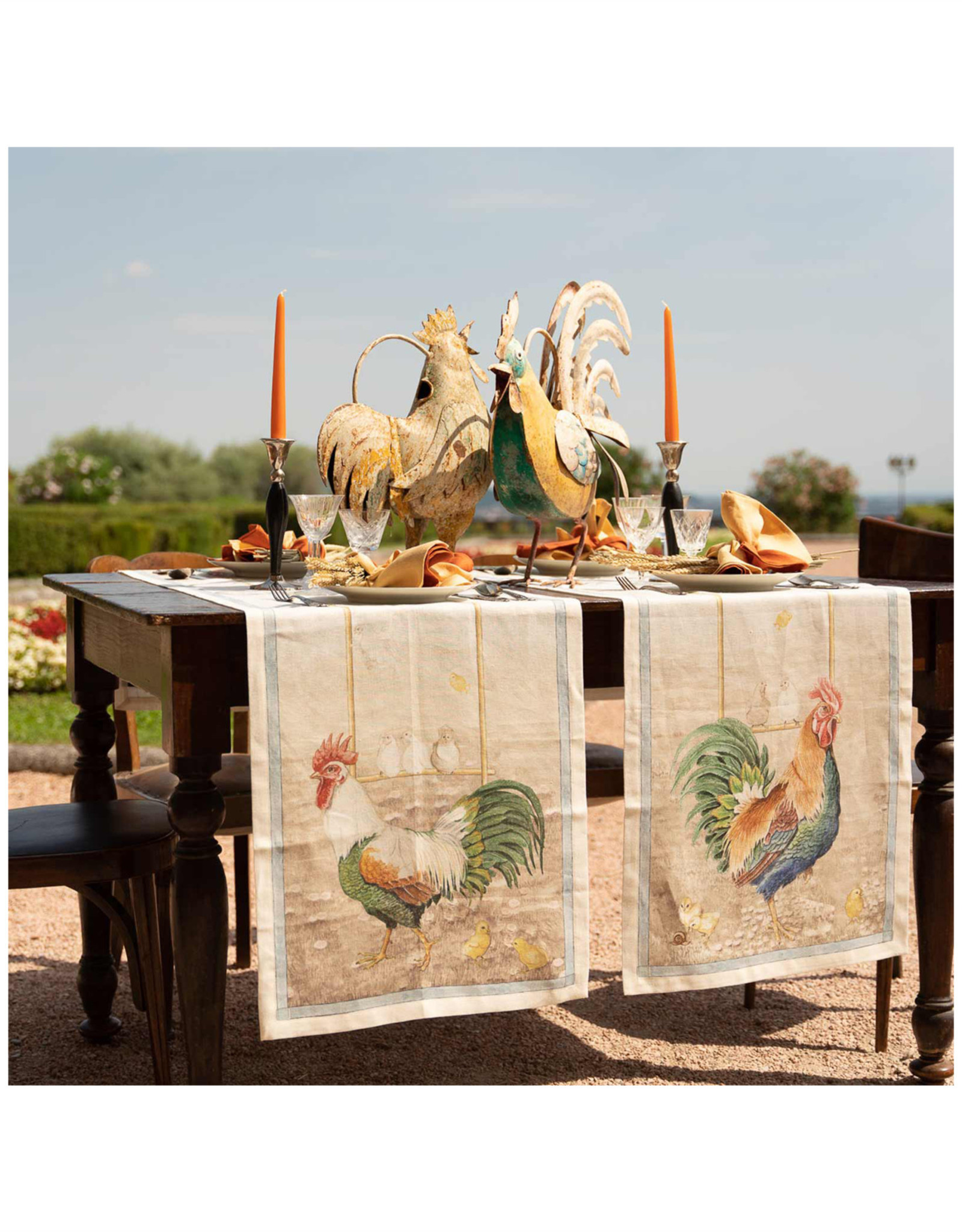 Italian Linen - Roosters Cream Table Runner 18" X 67"