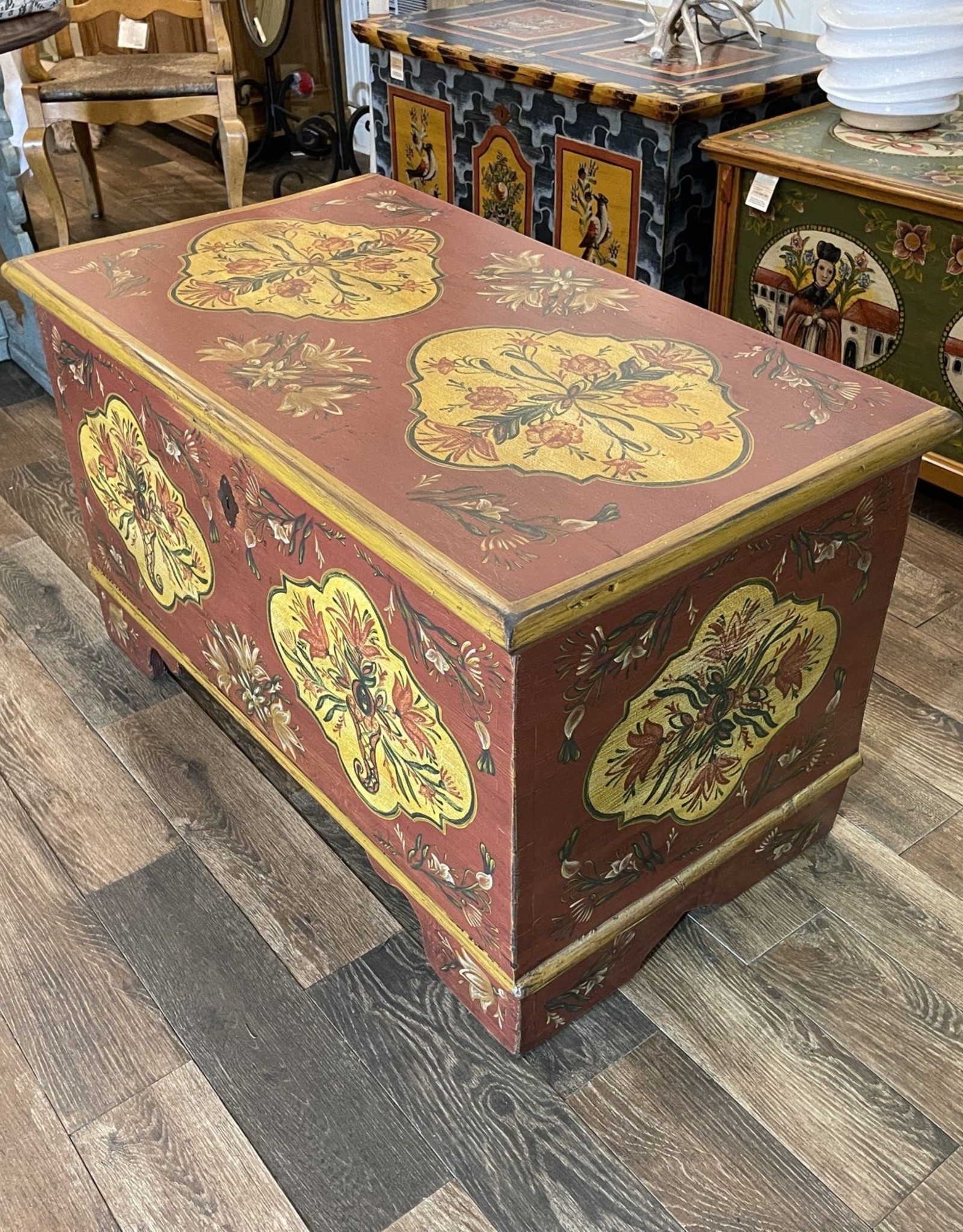 Wooden Trunk With Ravens Handpainted Custom Red Vine Box 