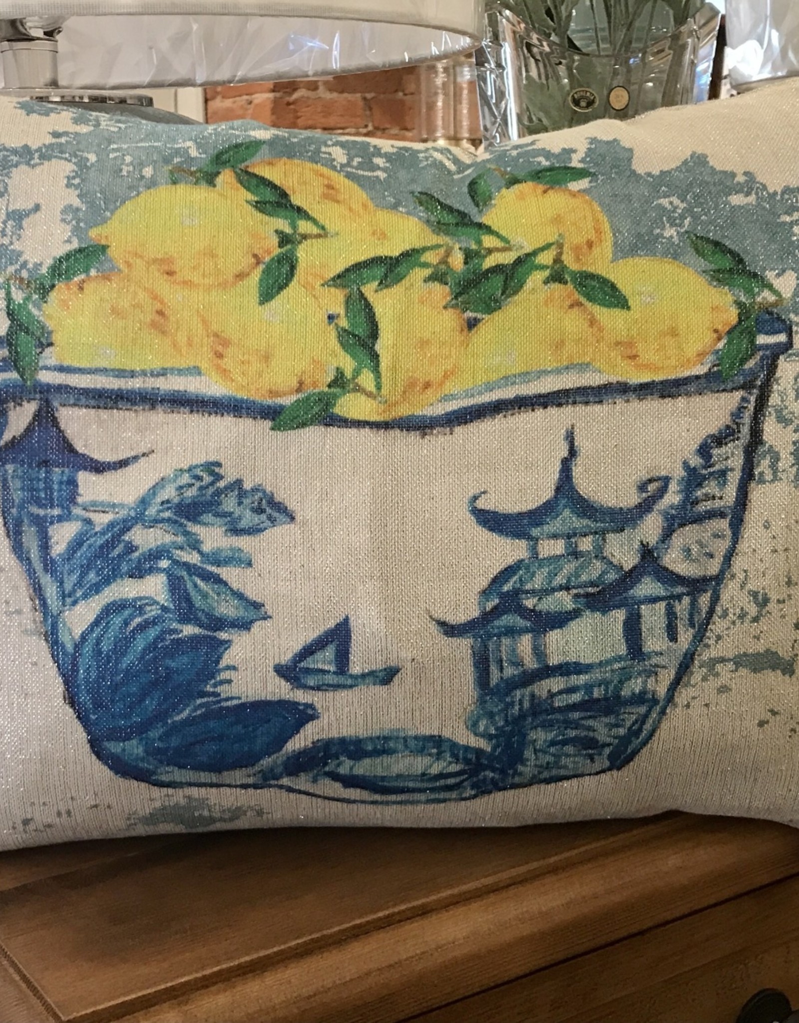 Beautiful French Graffiti Linen Pillow - Bowl with Lemons - 12x16