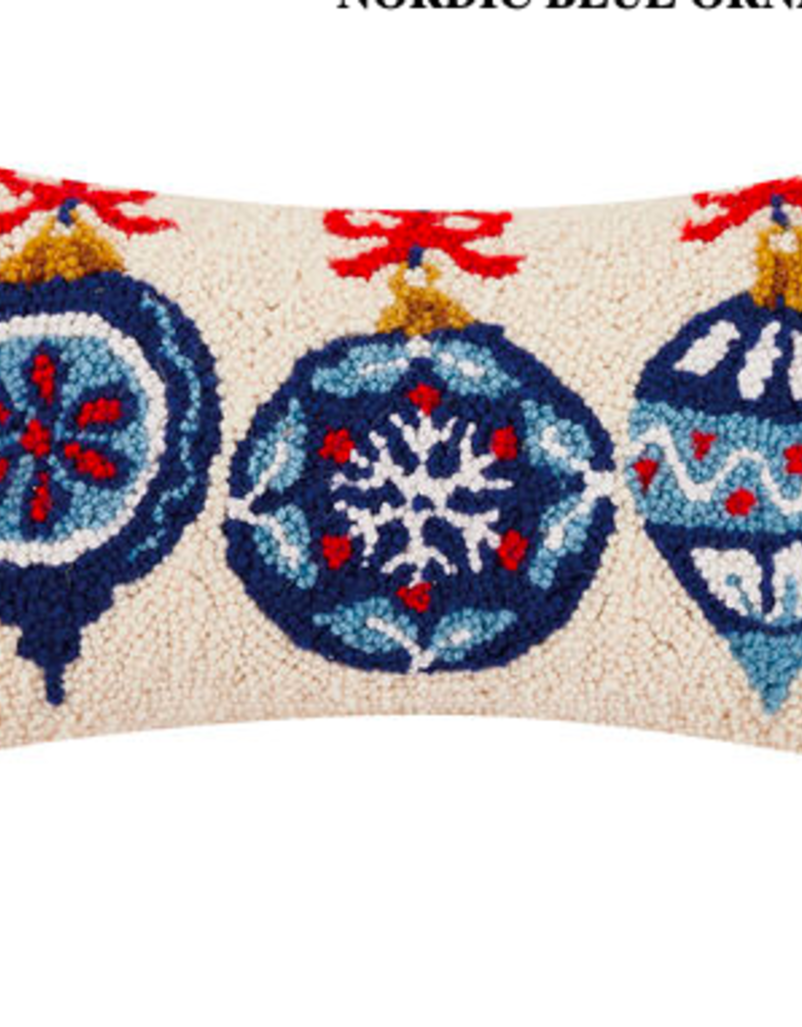 Nordic Blue Ornaments Hook Pillow 16" X 9"