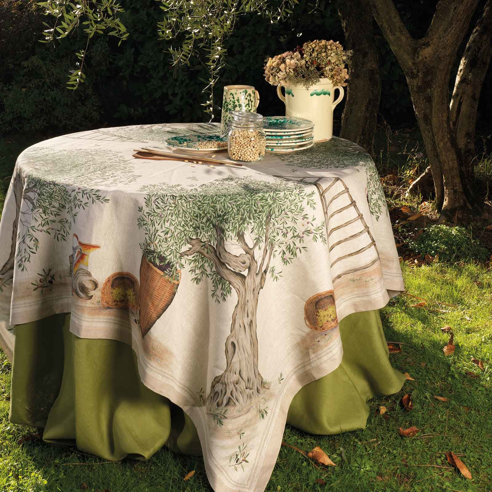 Tessitura Toscana Italian Linen DOP Olive Tree Tablecloth 67" x 67