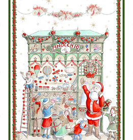 Italian Linen - Christmas Shop Pinocchio Cream Kitchen Towel 20" x 28"