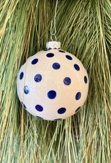 Christmas Ball Ornament - White w/Blue Dots (D-37)
