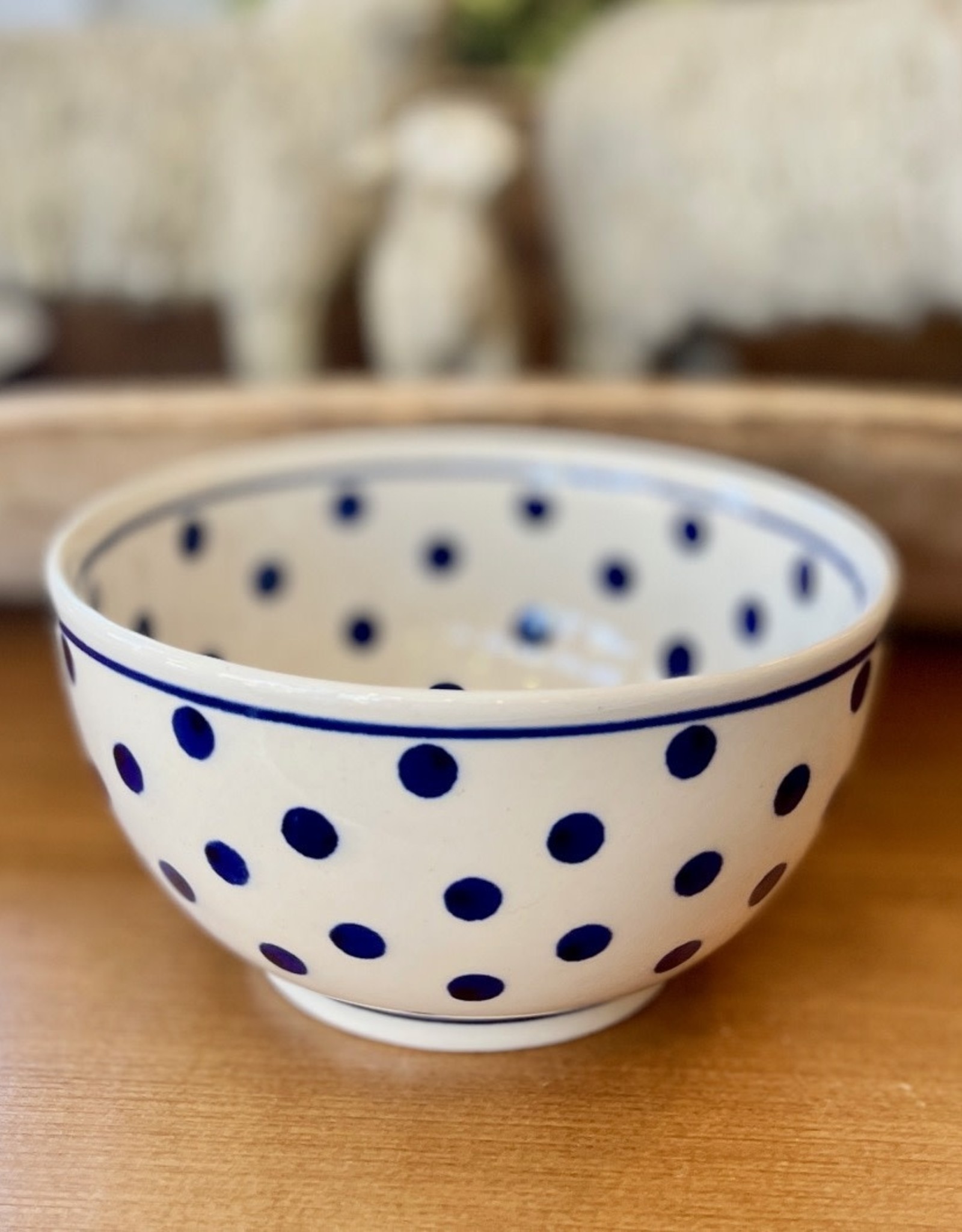 Soup/Cereal/Salad/ Bowl - White  w/Blue Dots II