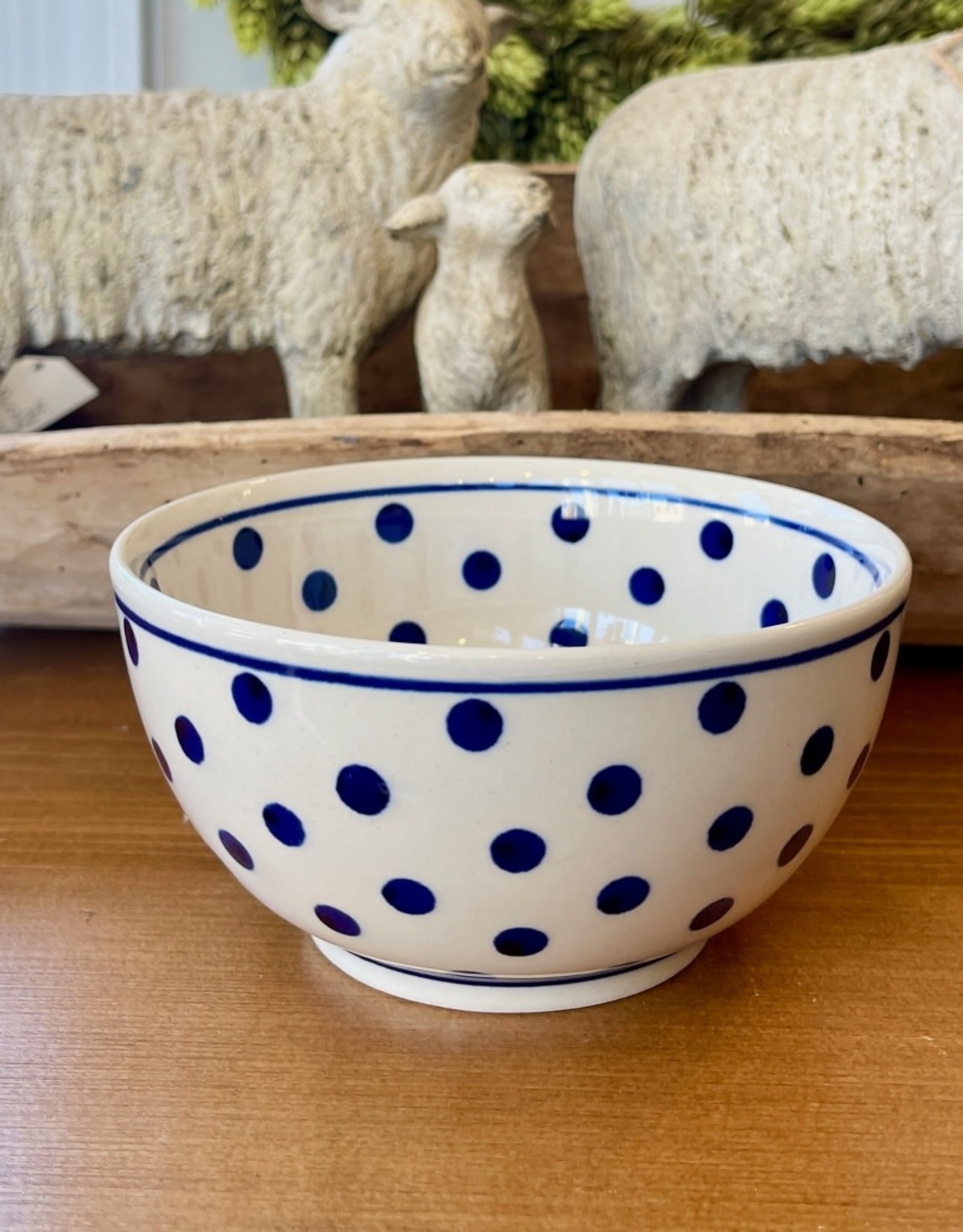 Soup/Cereal/Salad/ Bowl - White  w/Blue Dots II