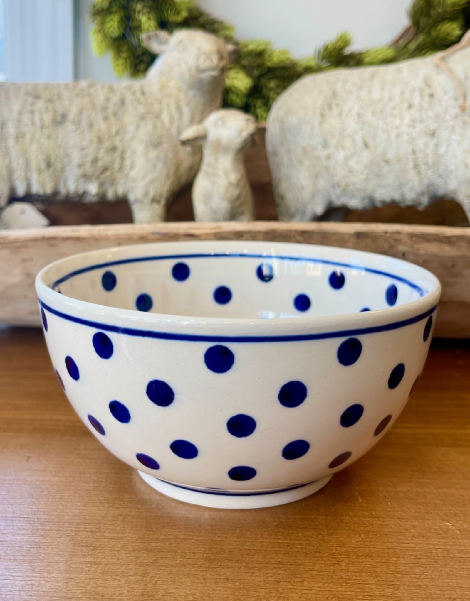 Soup/Cereal/Salad/ Bowl - White  w/Blue Dots II