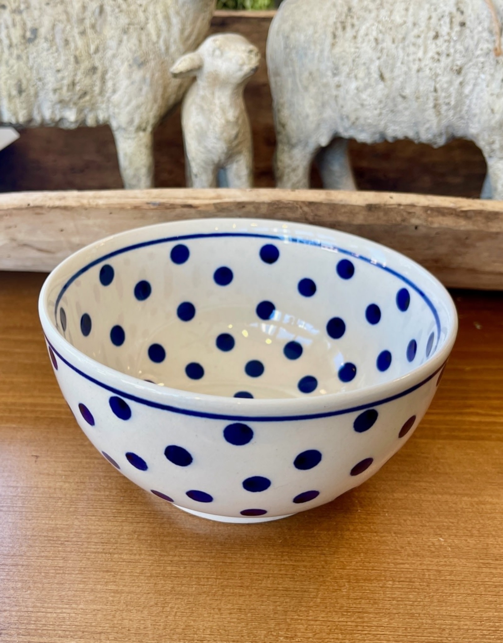 Soup/Cereal/Salad/ Bowl - White  w/Blue Dots II