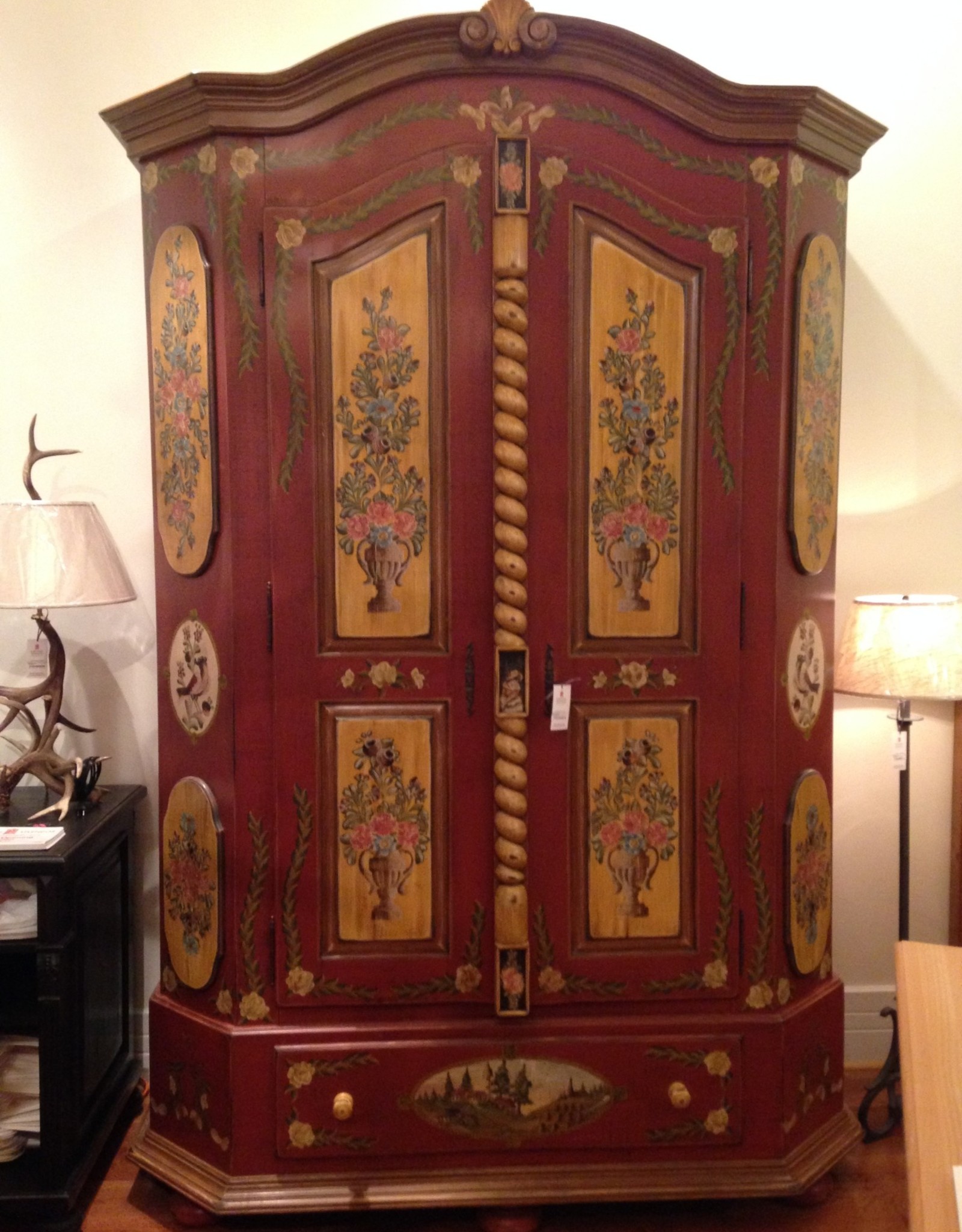 "Big Red" 9 Ft Tall Armoire. 108" tall x 69" Wide x 32" Deep Distress' Red