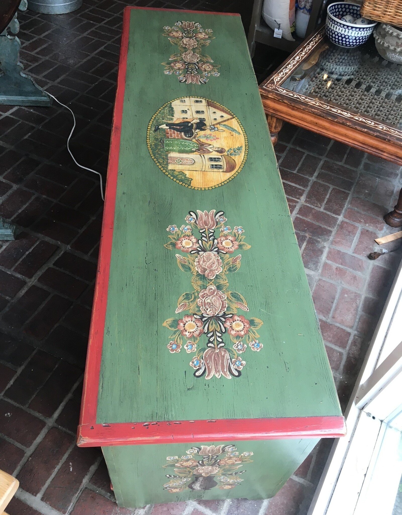 Hand-Painted Grain Chest/Bench  - L 69 3/4    D  19 1/4    H 27 1/4