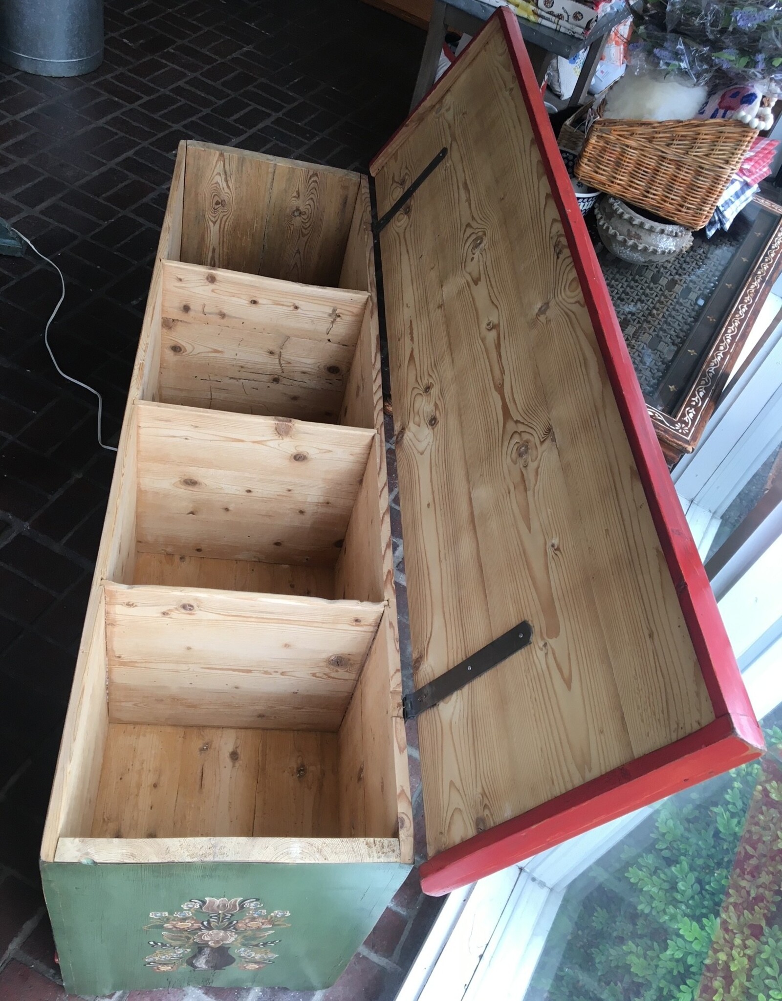 Hand-Painted Grain Chest/Bench  - L 69 3/4    D  19 1/4    H 27 1/4